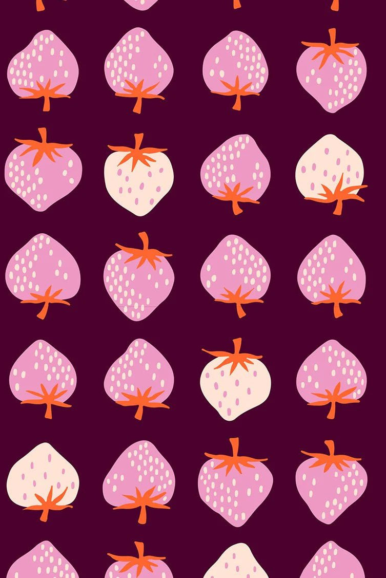 Strawberries in Deep Plum by Kimberly Kight for Ruby Star Society - Strawberry Collection. Cotton Fabric - RS3084 19 - Boho Fabrics - Quilting Cotton, Woven