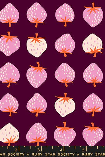 Strawberries in Deep Plum by Kimberly Kight for Ruby Star Society - Strawberry Collection. Cotton Fabric - RS3084 19 - Boho Fabrics - Quilting Cotton, Woven