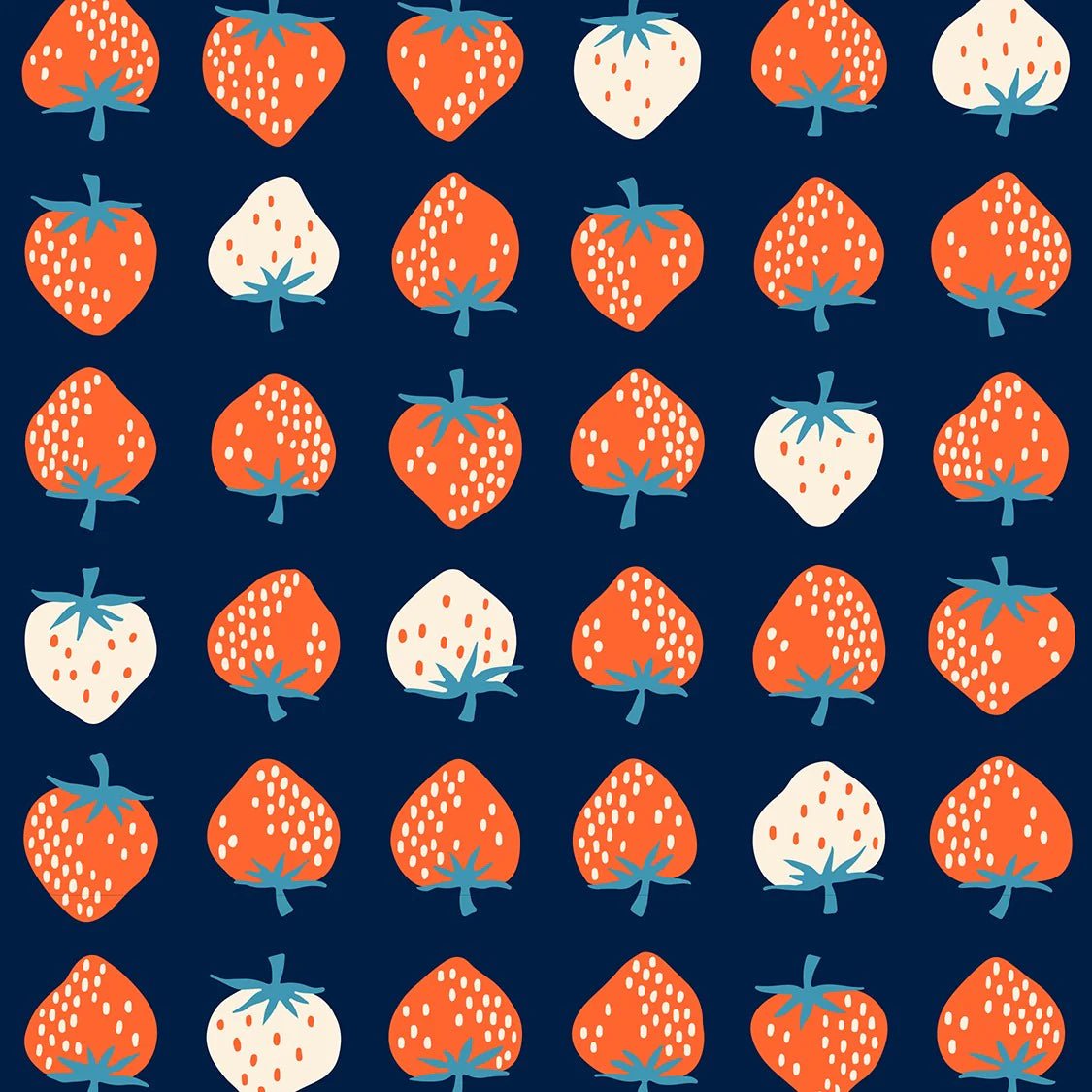 Strawberries in Navy by Kimberly Kight for Ruby Star Society - Strawberry Collection. Cotton Fabric - RS3084 23 - Boho Fabrics - Quilting Cotton, Woven