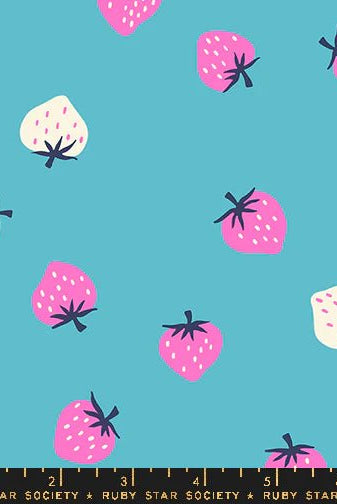 Strawberries in Turquoise by Kimberly Kight for Ruby Star Society - Strawberry Collection. Cotton Fabric - RS3085 20 - Boho Fabrics - Quilting Cotton, Woven