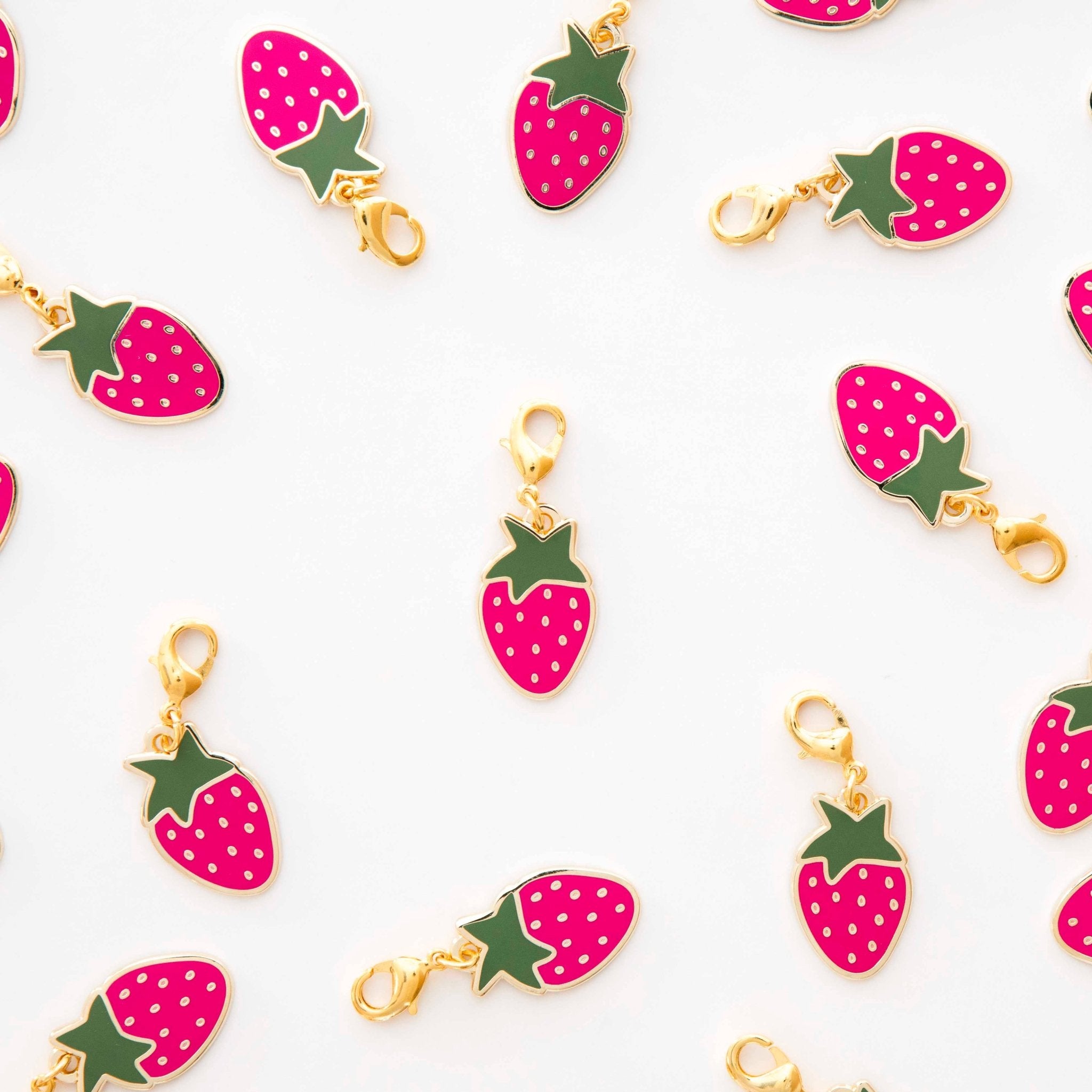 Strawberry Enamel Removable Zipper Charm - Boho Fabrics - Bag Making Supplies