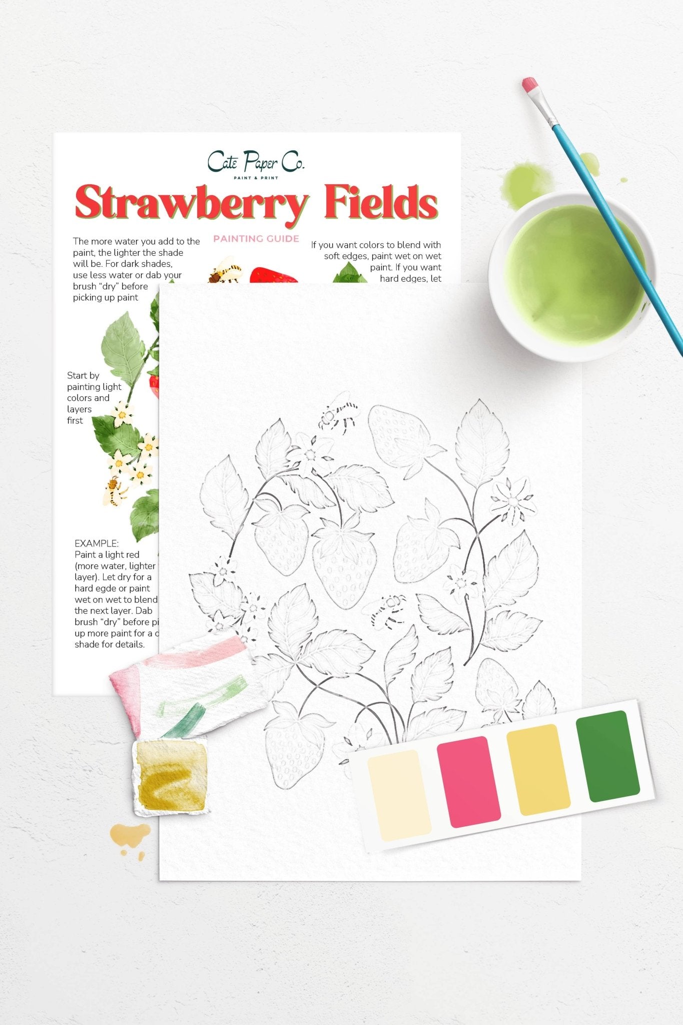 Strawberry Fields watercolor painting kit - Boho Fabrics - Painting Kits & Supplies