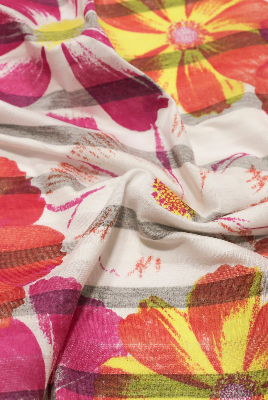 Striped Floral Jersey Knit Fabric - Boho Fabrics - Jersey Knit Printed Fabric