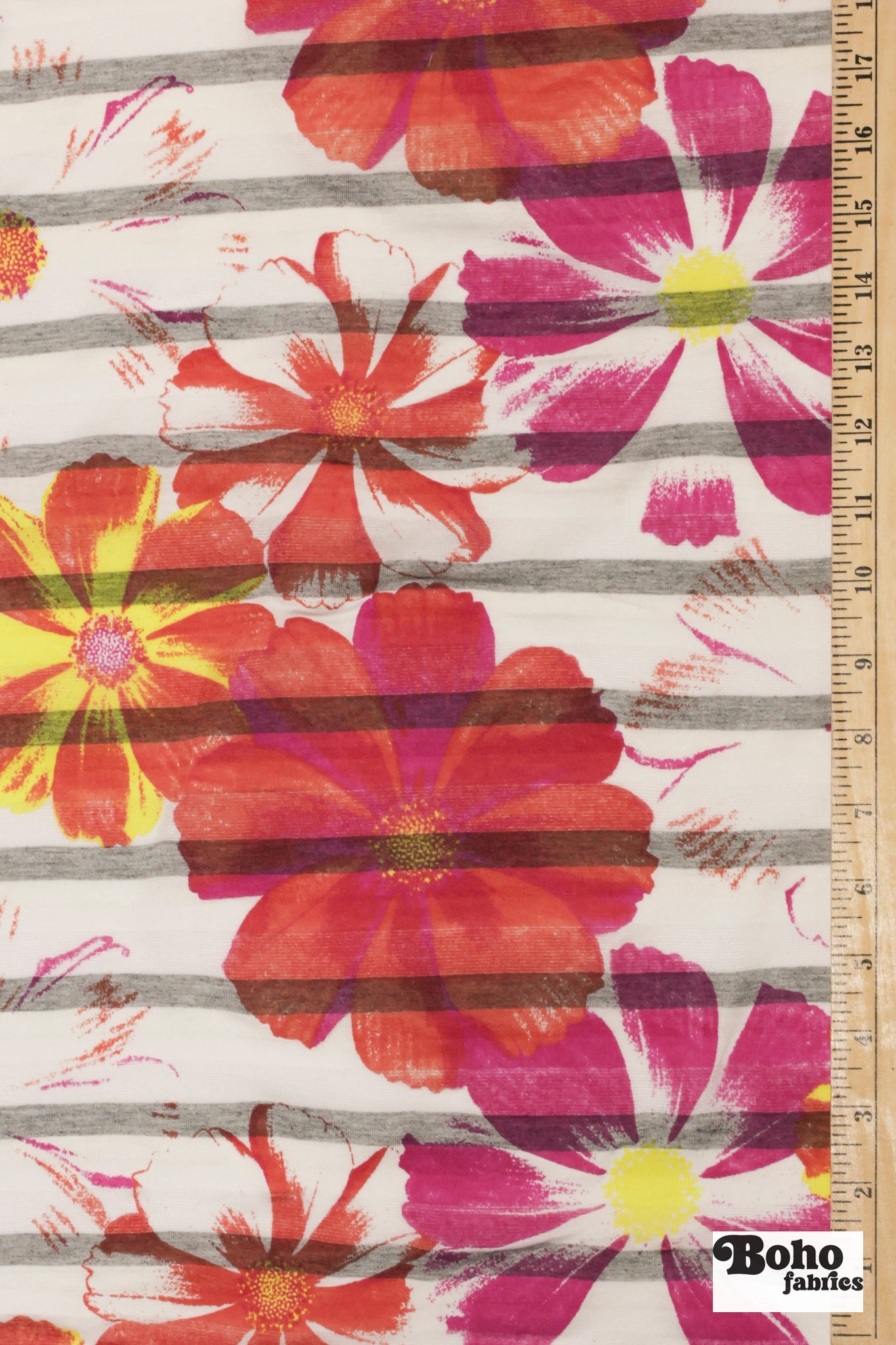 Striped Floral Jersey Knit Fabric - Boho Fabrics - Jersey Knit Printed Fabric