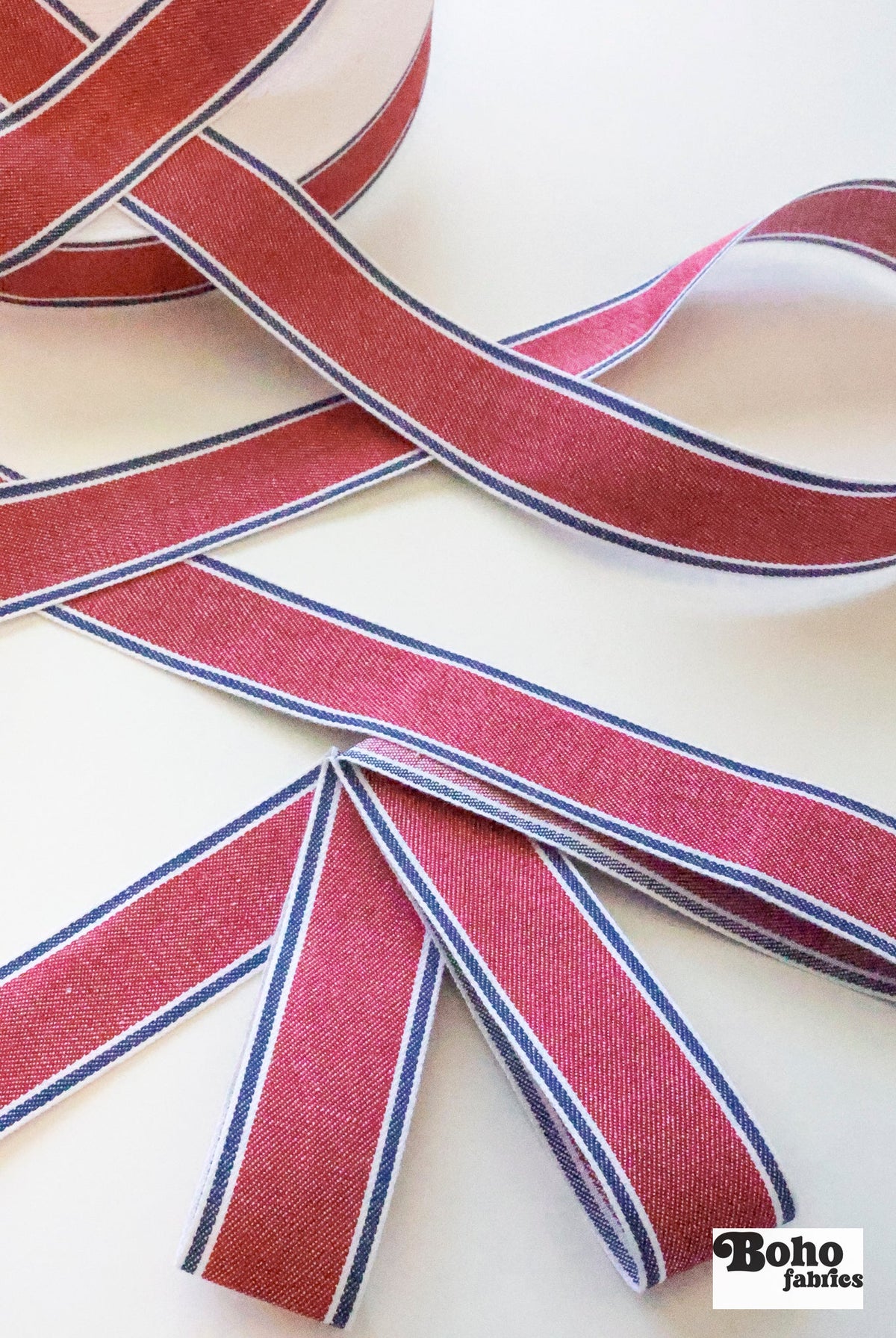 Stripes in Red, 1.5" Vintage Jacquard Woven Trim, TRIM - 072 - Boho Fabrics - Trims