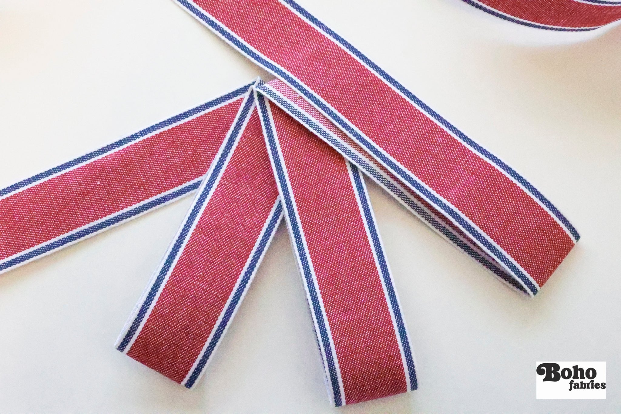 Stripes in Red, 1.5" Vintage Jacquard Woven Trim, TRIM - 072 - Boho Fabrics - Trims