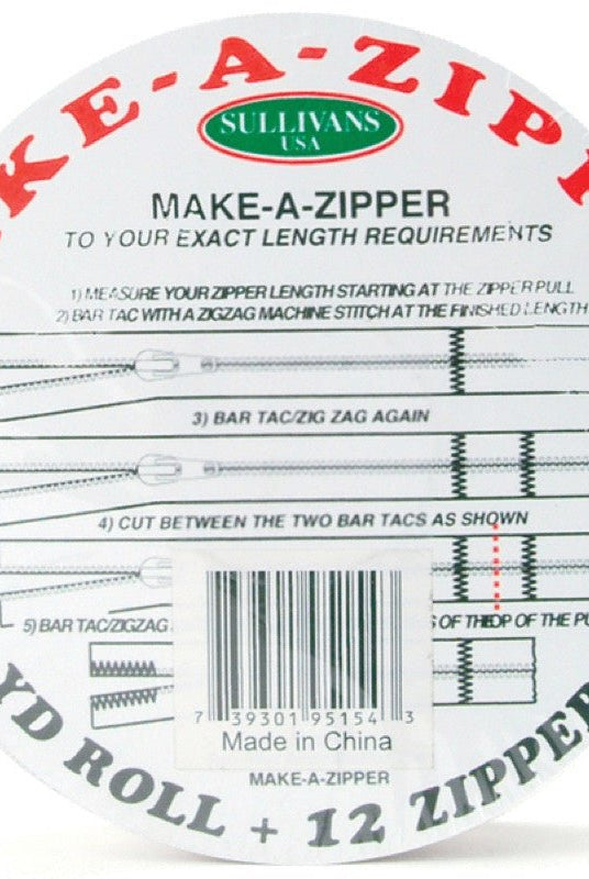 Sullivans Make - A - Zipper Kit 5 - 1/2yd - Black - Boho Fabrics - Zippers