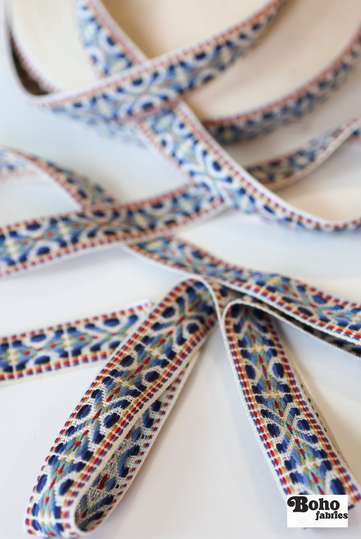 Summitline in Bright Blue, 1" Jacquard Woven Trim, TRIM - 014 - Boho Fabrics - Trims