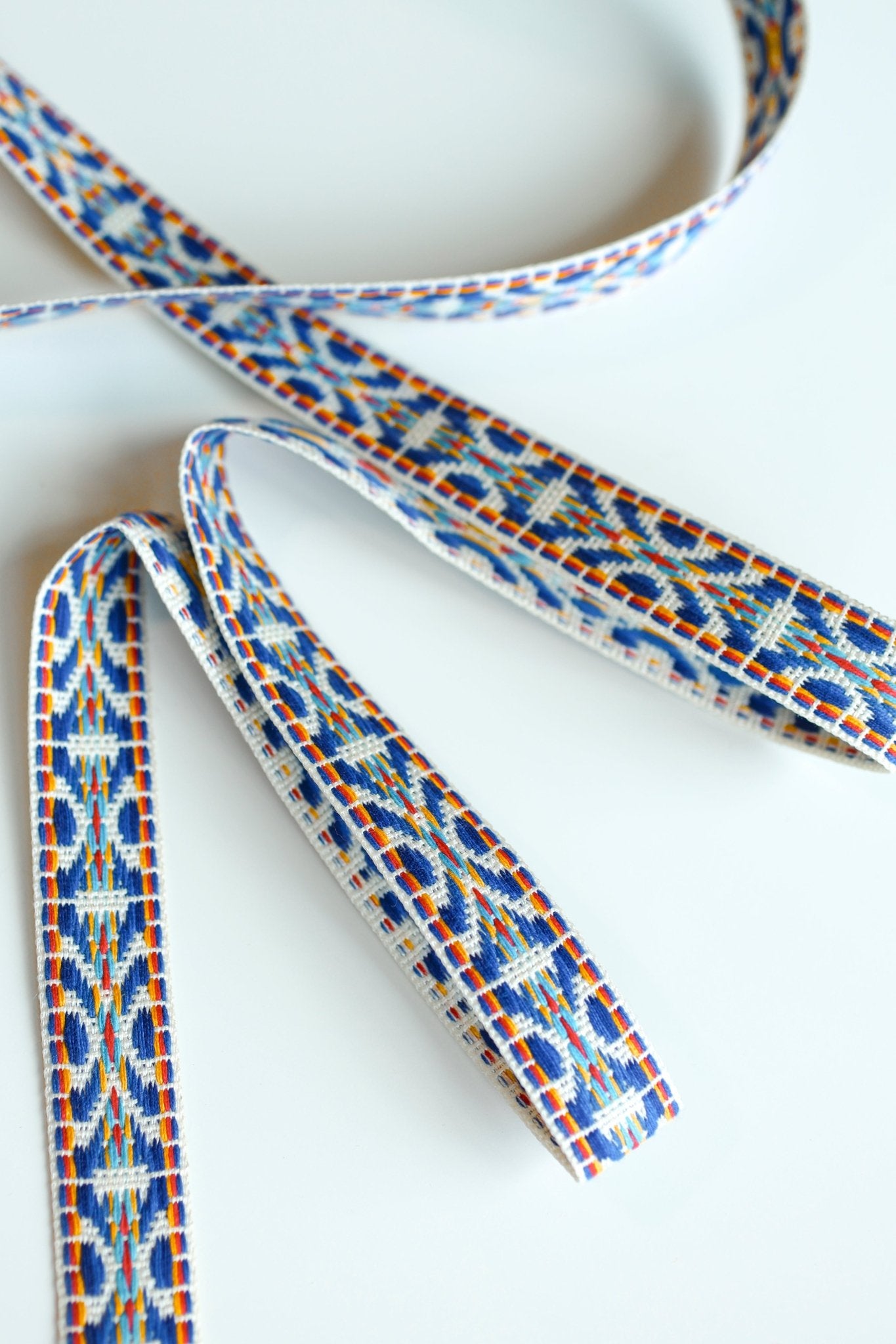 Summitline in Bright Blue. 3/4" Jacquard Woven Trim. TRIM - 013 - Boho Fabrics - Trims