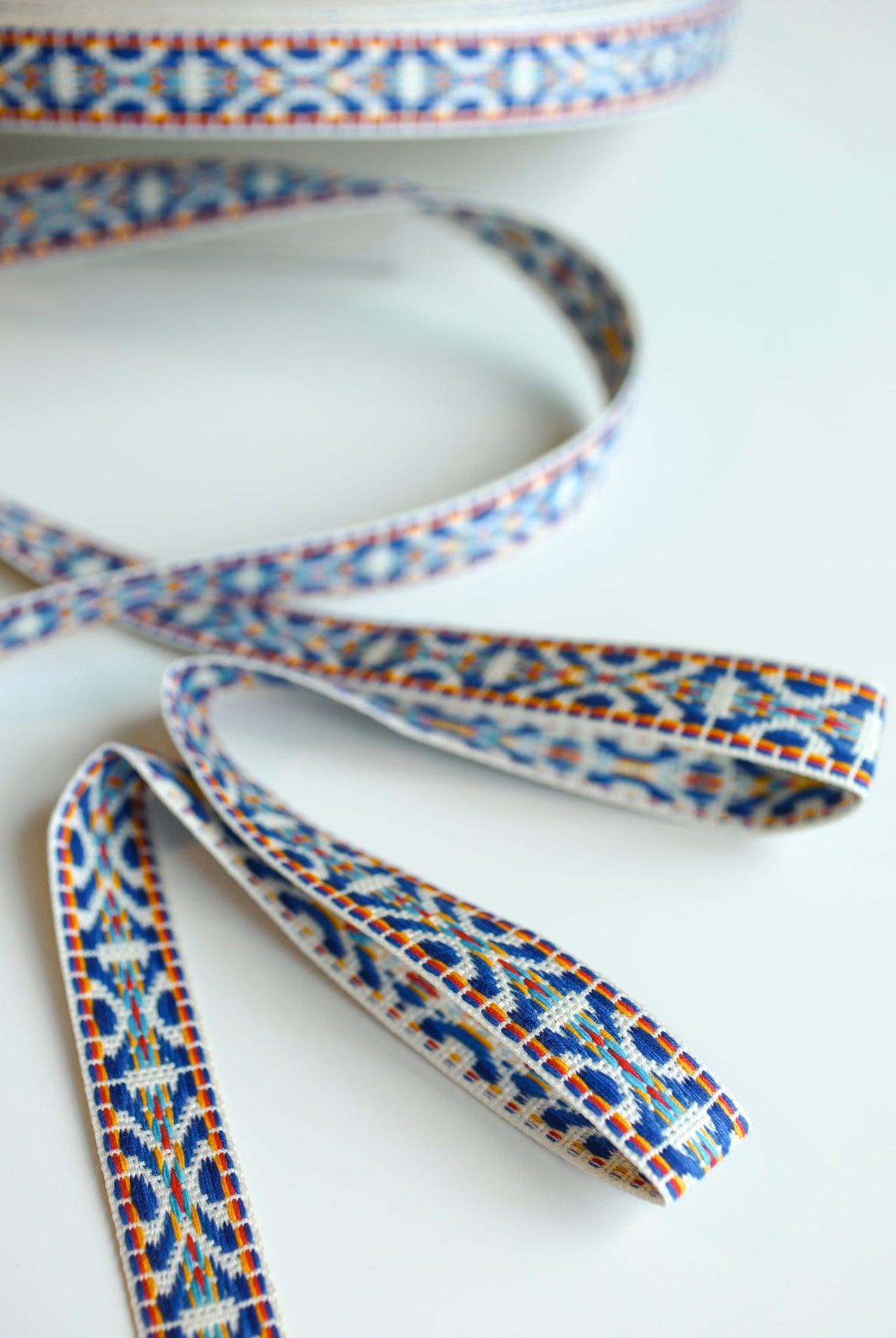 Summitline in Bright Blue. 3/4" Jacquard Woven Trim. TRIM - 013 - Boho Fabrics - Trims