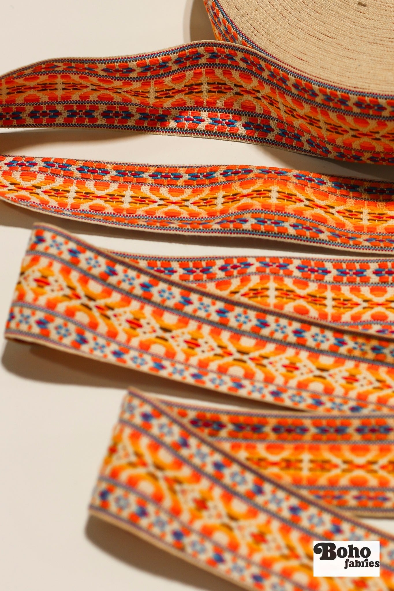 Summitline in Yellow/Orange, 2" Vintage Jacquard Woven Trim, TRIM - 036 - Boho Fabrics - Trims