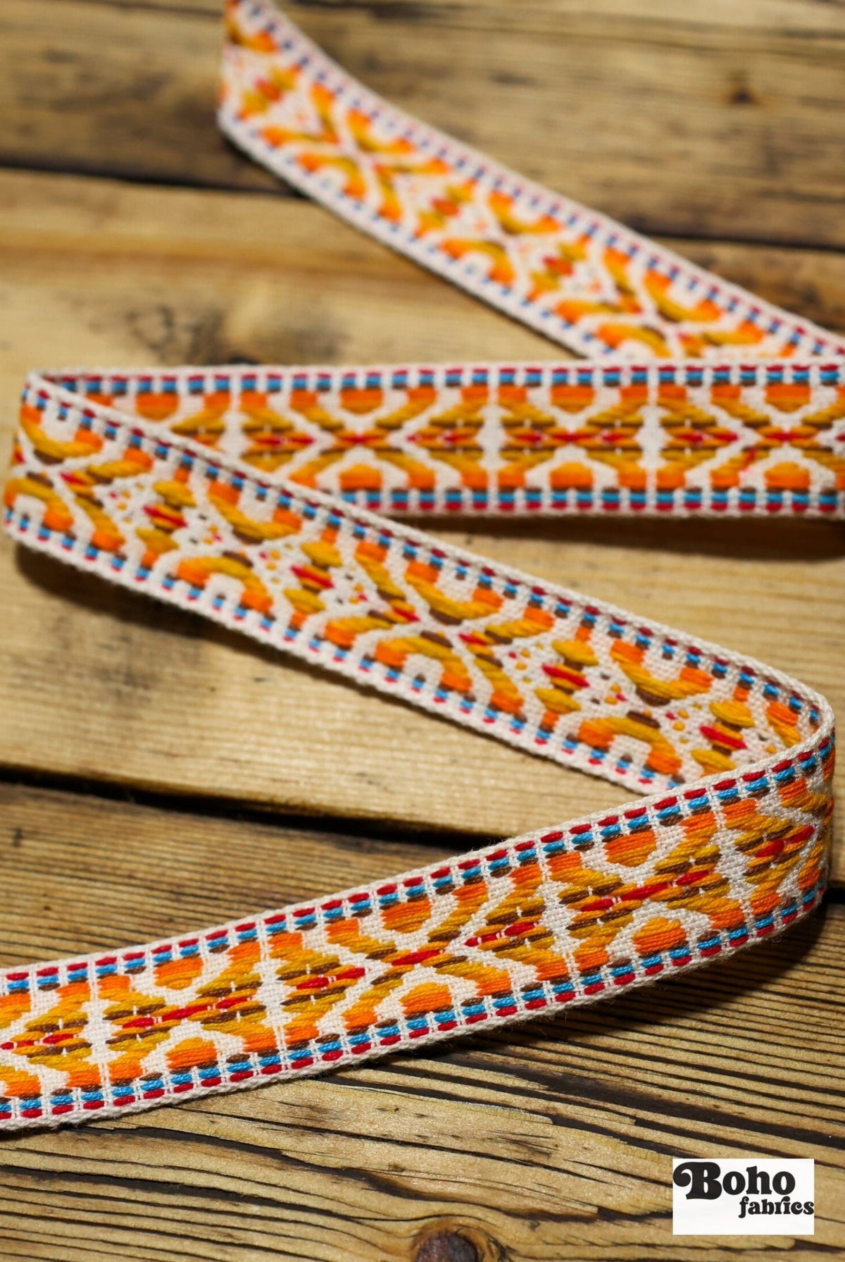 Summitline in Yellow/Orange. 7/8" Jacquard Woven Trim. TRIM - 001 - Boho Fabrics - Trims