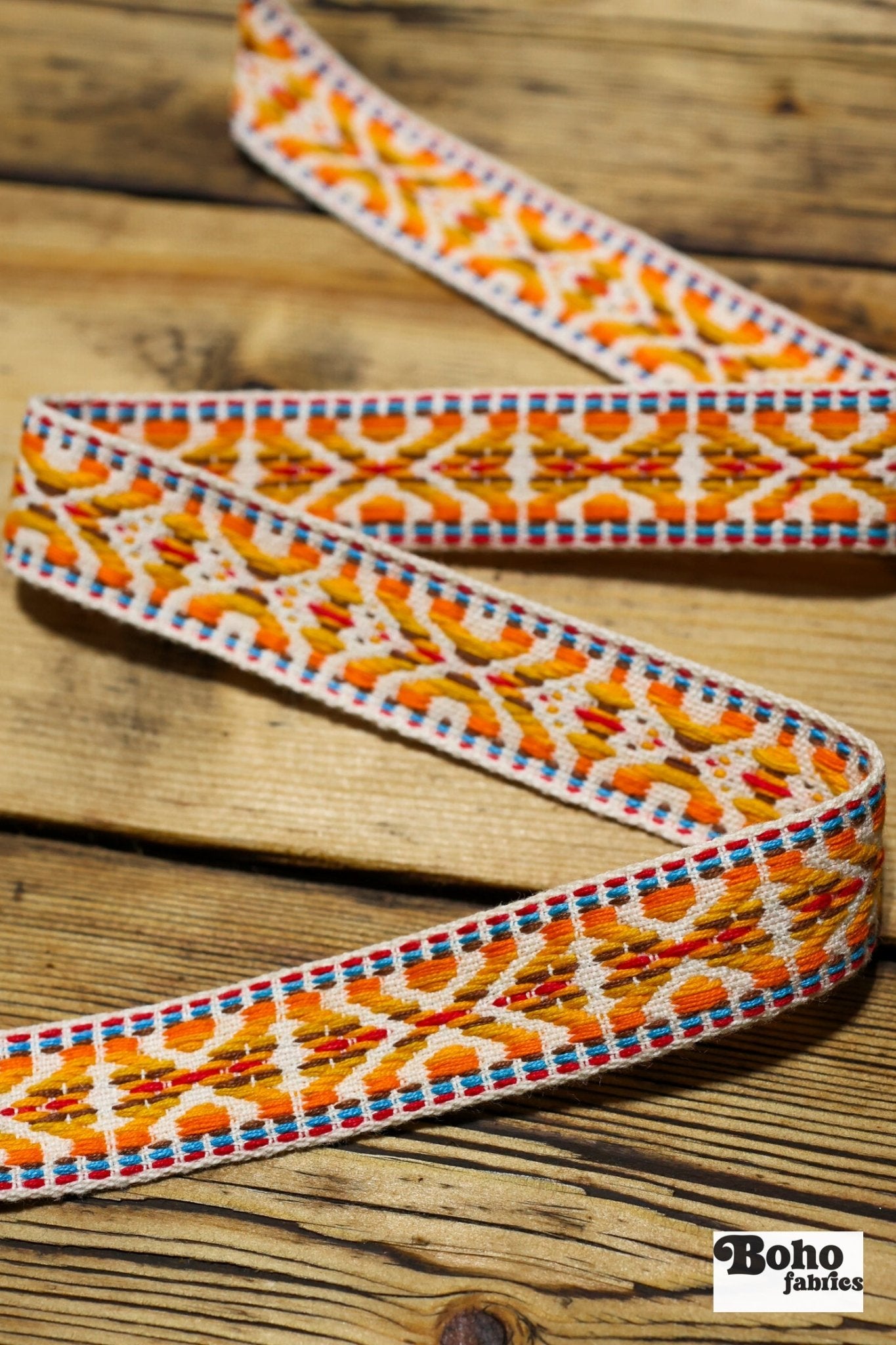Summitline in Yellow/Orange. 7/8" Jacquard Woven Trim. TRIM - 001 - Boho Fabrics - Trims