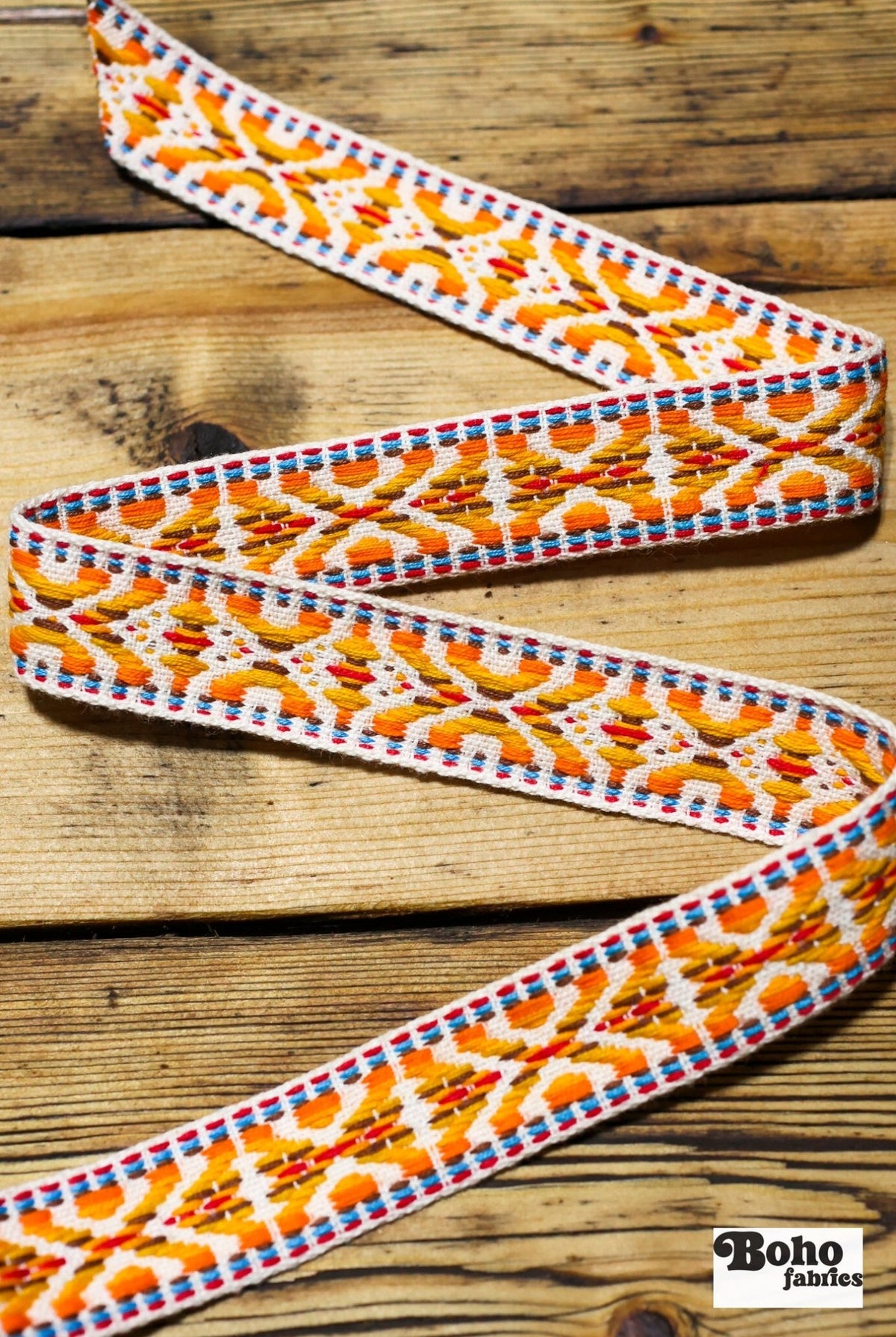 Summitline in Yellow/Orange. 7/8" Jacquard Woven Trim. TRIM - 001 - Boho Fabrics - Trims