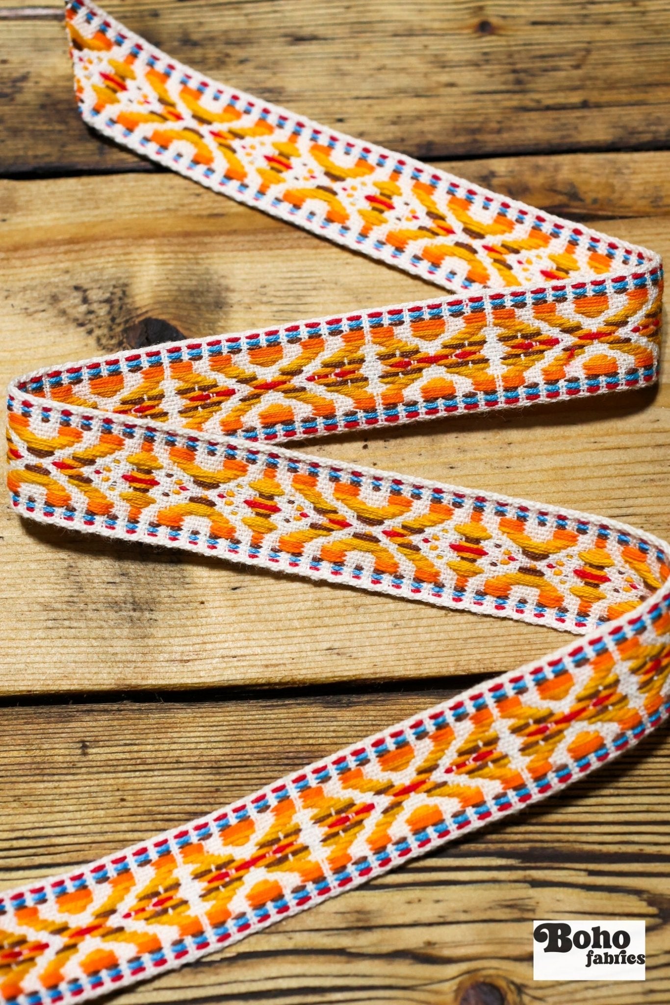 Summitline in Yellow/Orange. 7/8" Jacquard Woven Trim. TRIM - 001 - Boho Fabrics - Trims