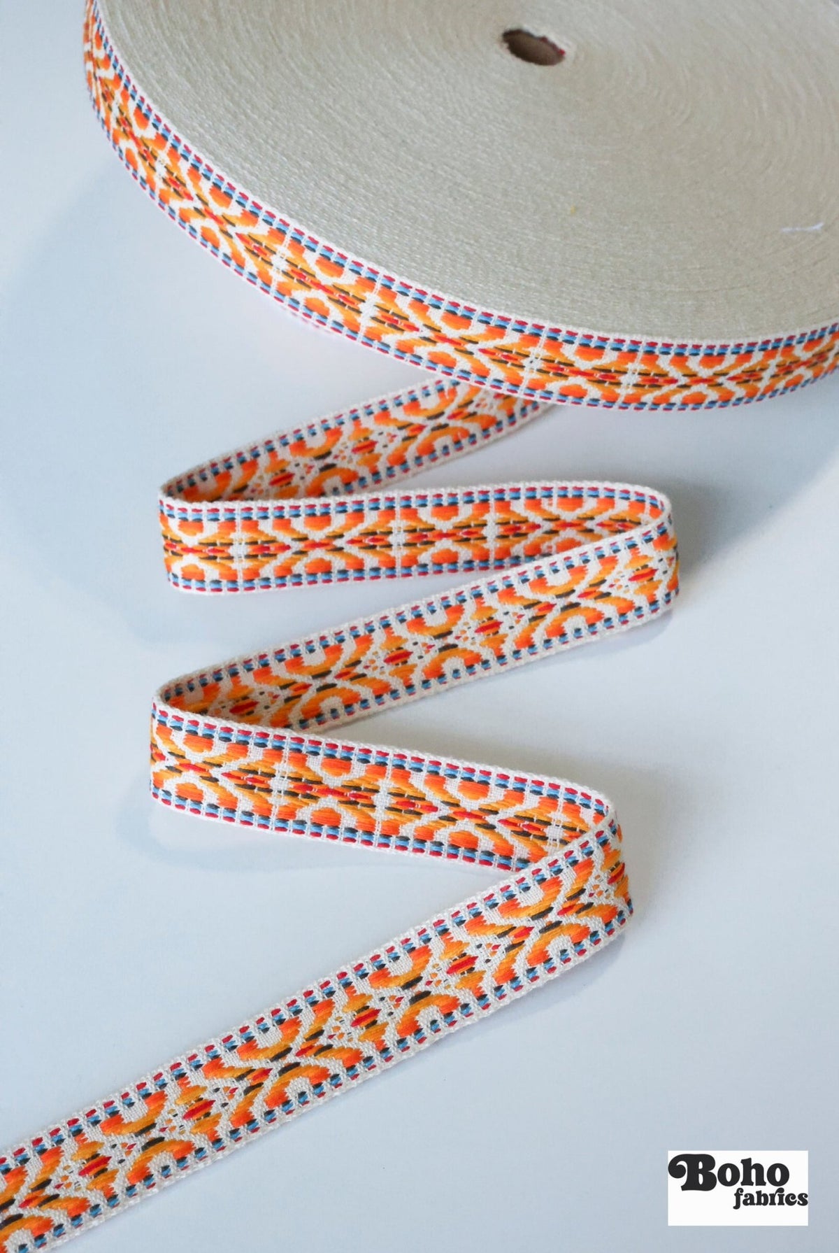 Summitline in Yellow/Orange. 7/8" Jacquard Woven Trim. TRIM - 001 - Boho Fabrics - Trims
