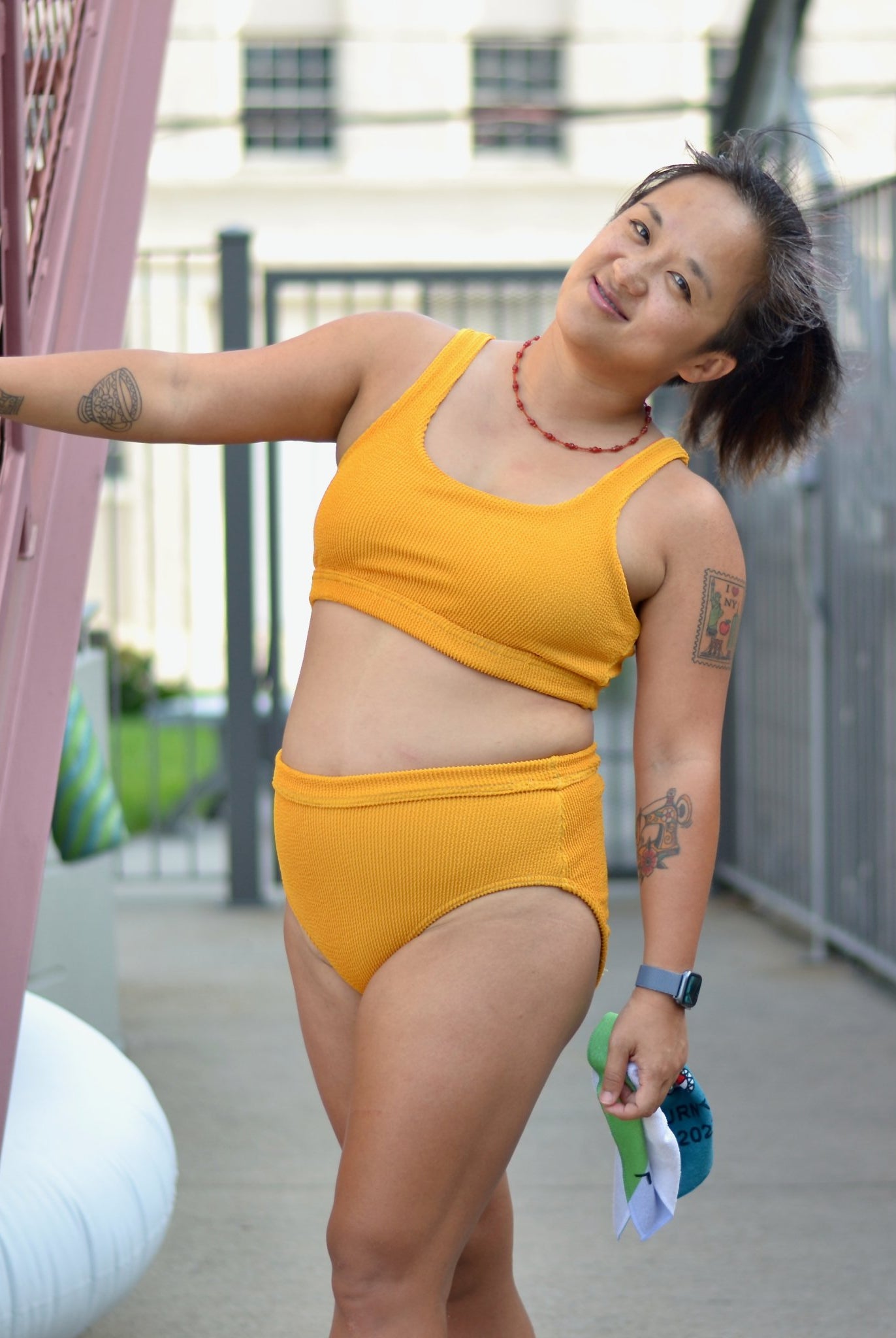 Sunset Blvd Yellow Crinkle, Swim Knit Fabric - Boho Fabrics - Swim Knit, Solid Fabric