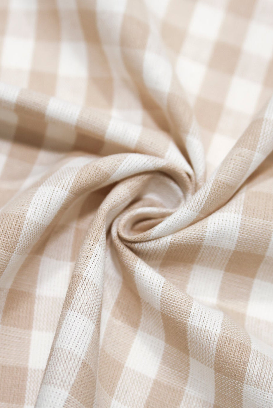 Tan and White Gingham Woven Fabric - Boho Fabrics - Woven, Fabric