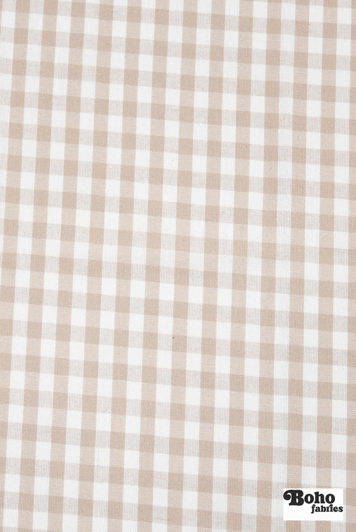 Tan and White Gingham Woven Fabric - Boho Fabrics - Woven, Fabric