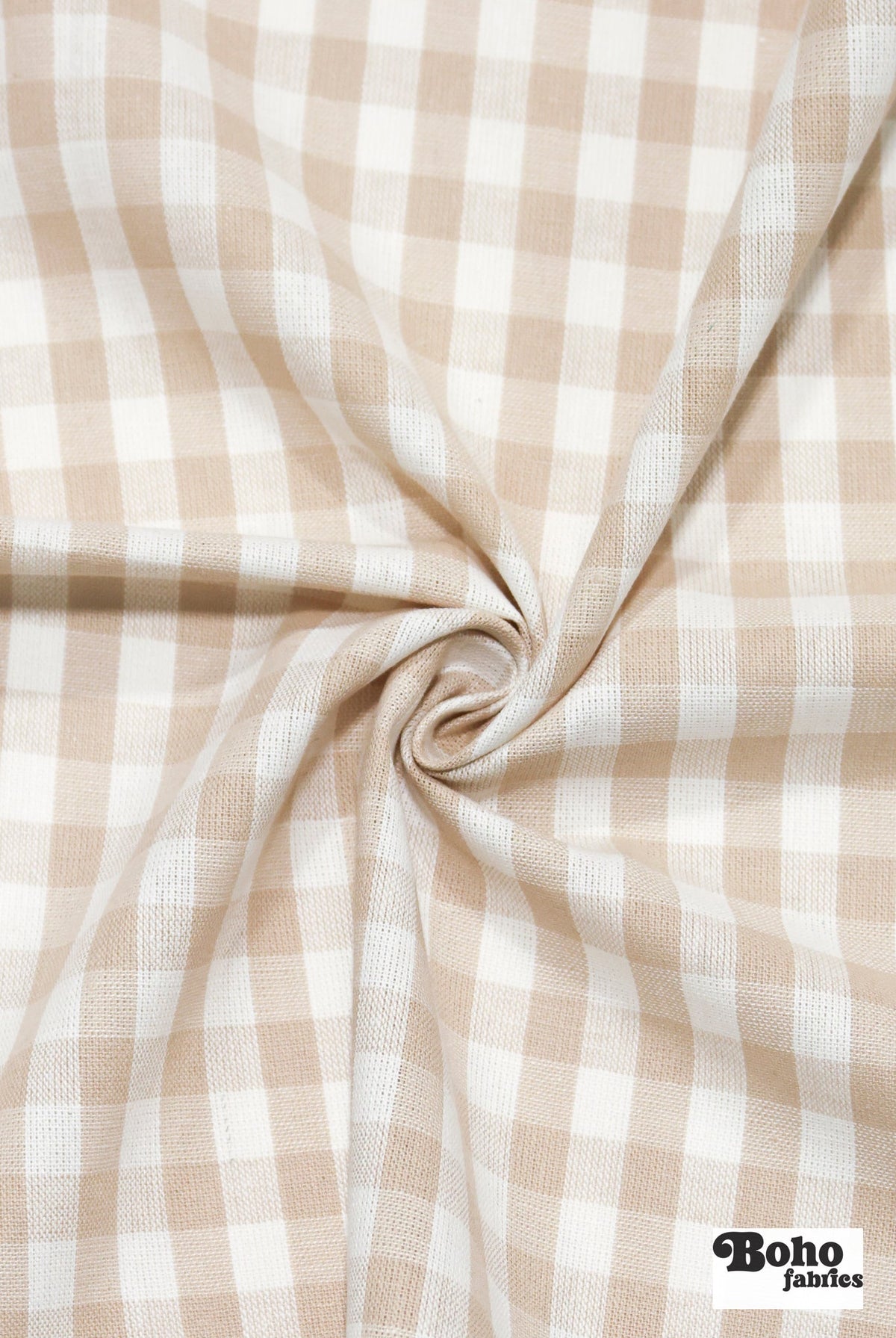 Tan and White Gingham Woven Fabric - Boho Fabrics - Woven, Fabric