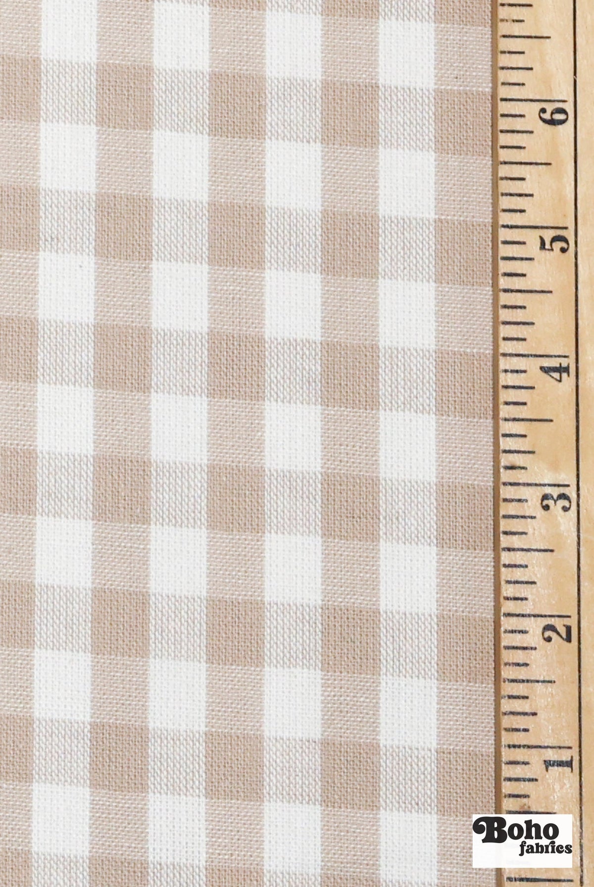 Tan and White Gingham Woven Fabric - Boho Fabrics - Woven, Fabric
