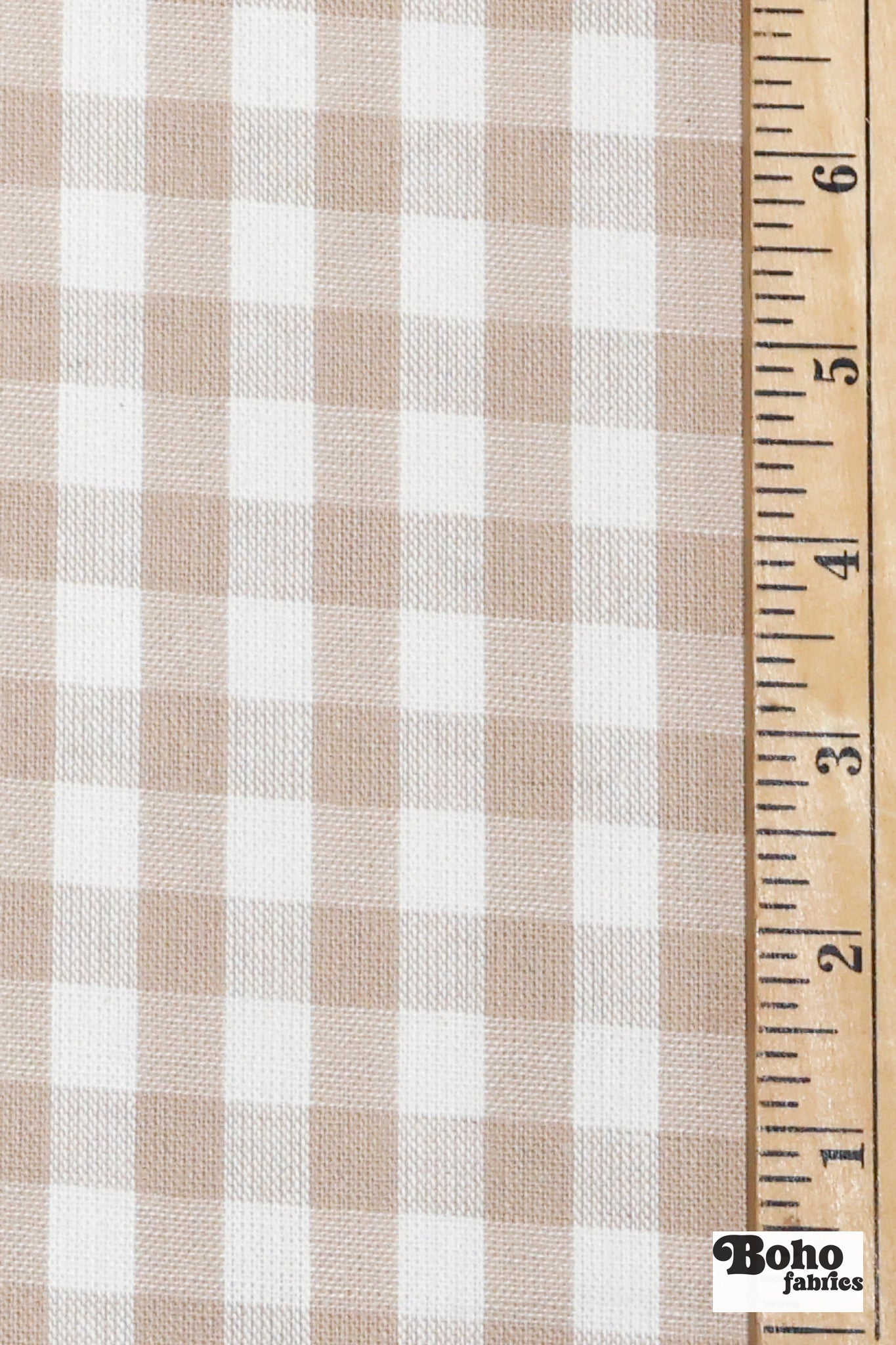 Tan and White Gingham Woven Fabric - Boho Fabrics - Woven, Fabric