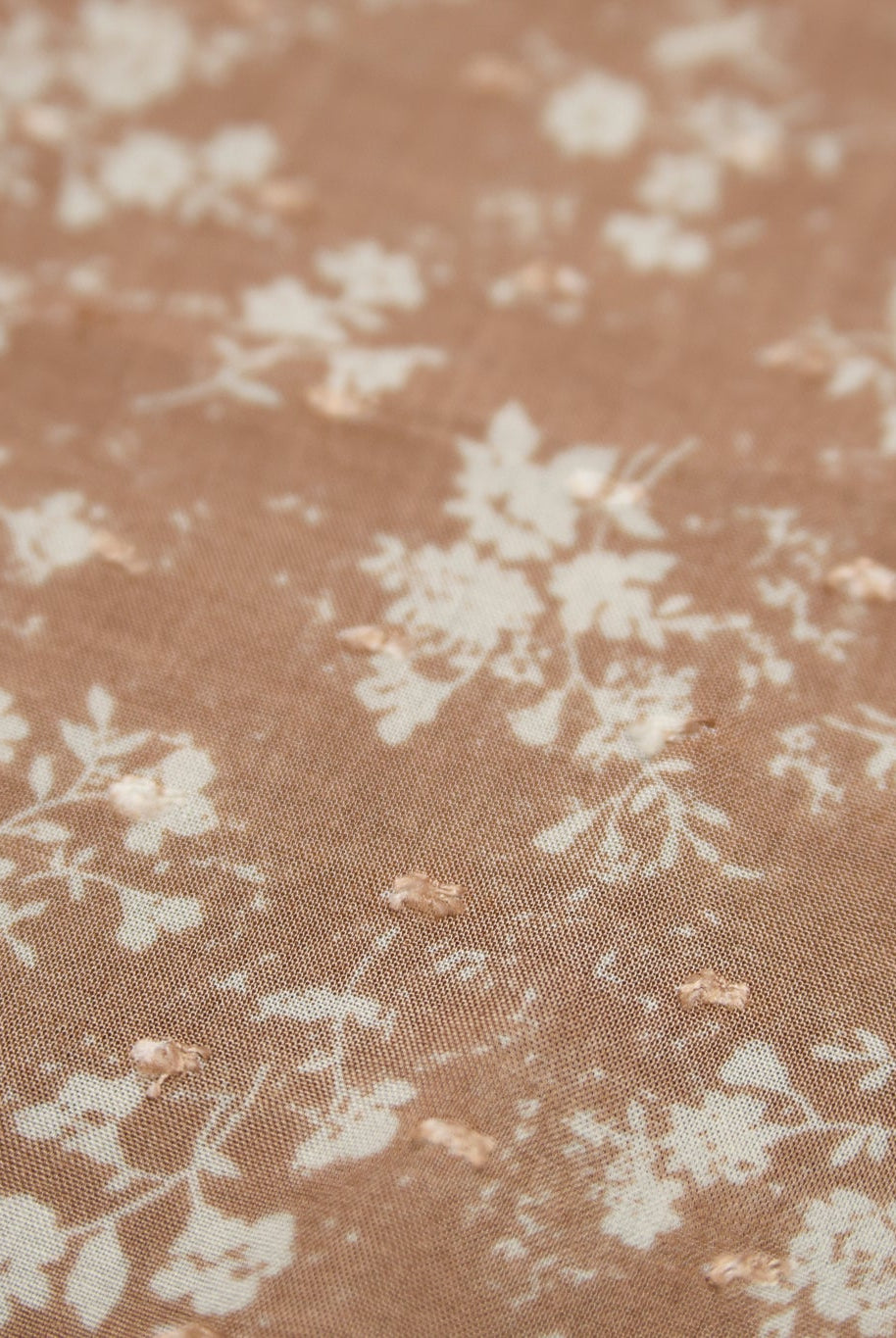 Tan with White Florals Swiss Dot Woven Fabric - Boho Fabrics - Woven Fabric