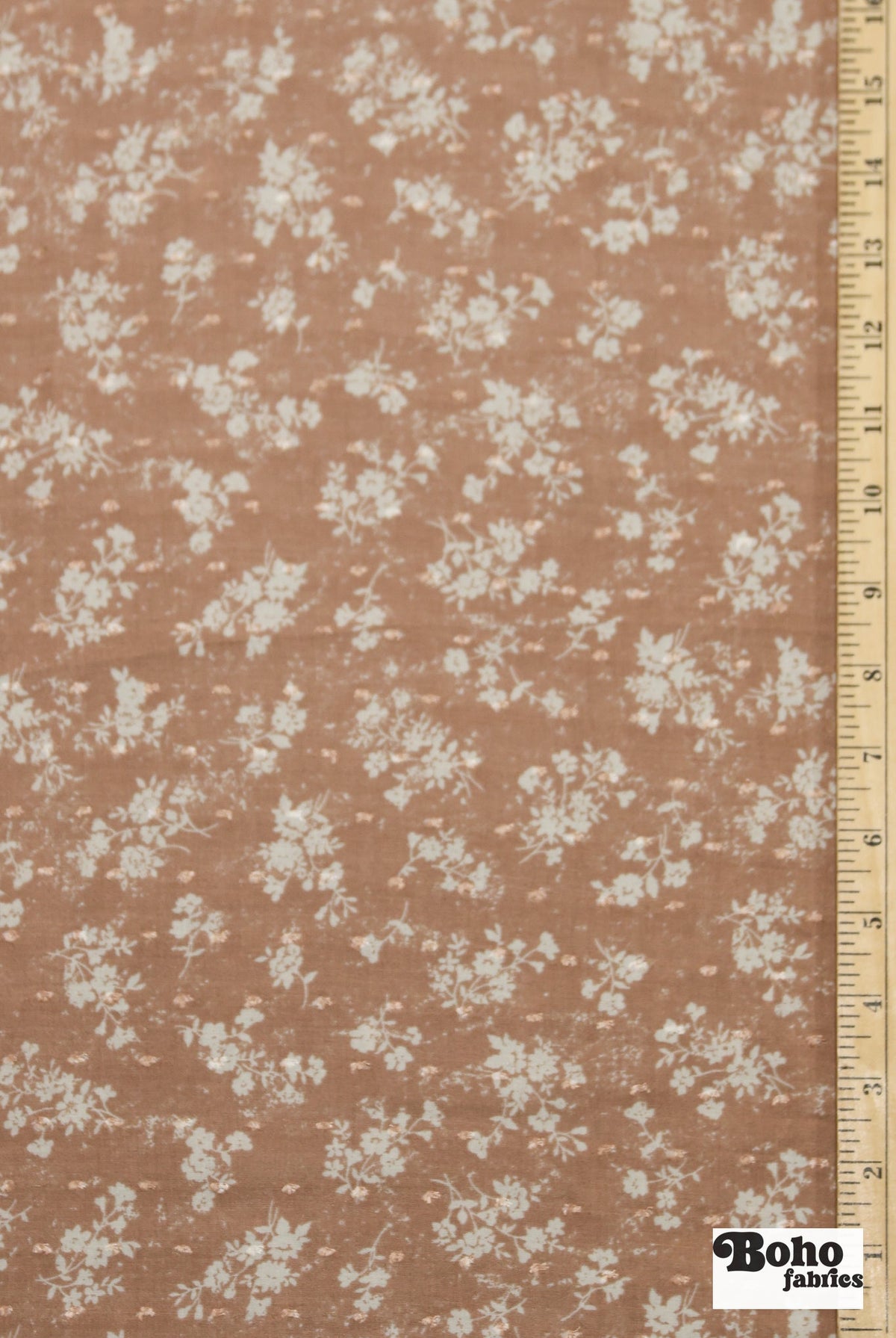 Tan with White Florals Swiss Dot Woven Fabric - Boho Fabrics - Woven Fabric