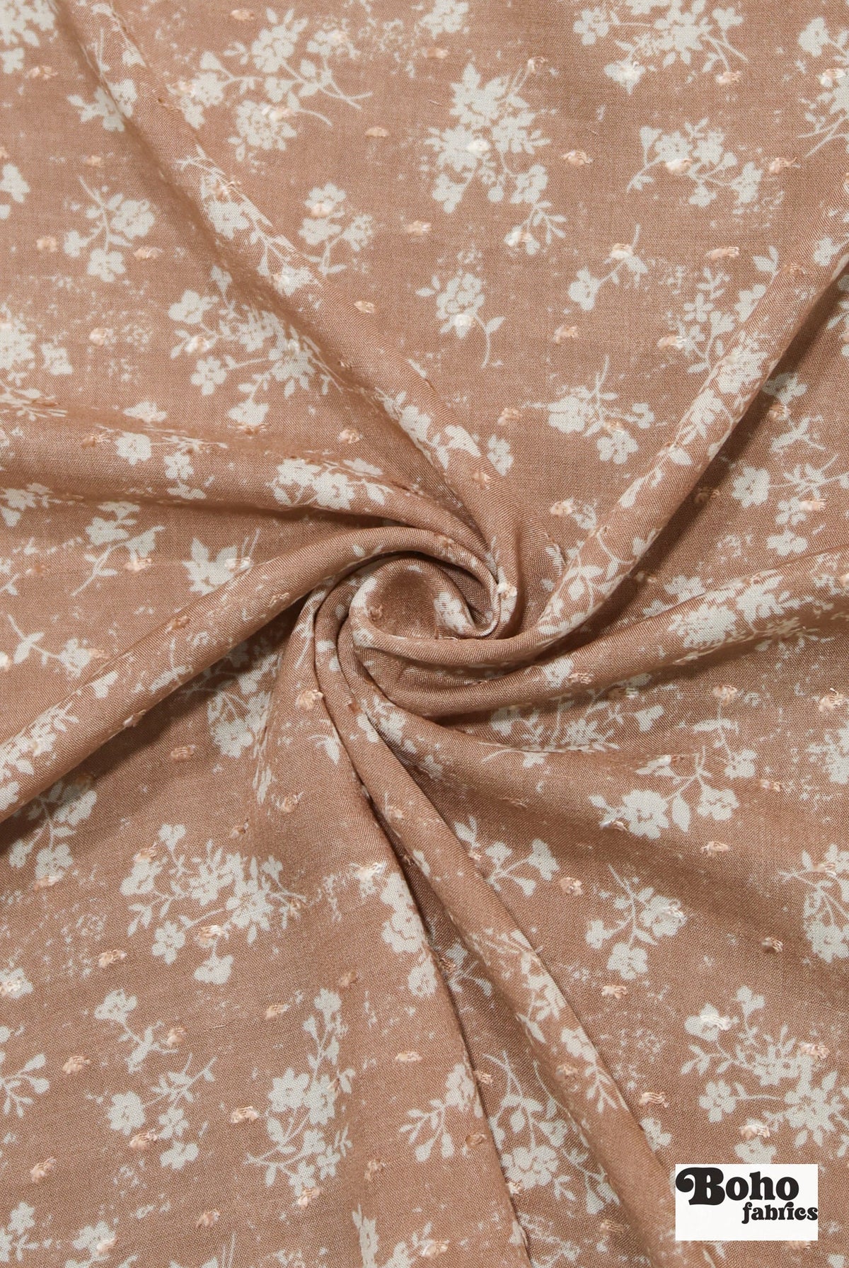 Tan with White Florals Swiss Dot Woven Fabric - Boho Fabrics - Woven Fabric