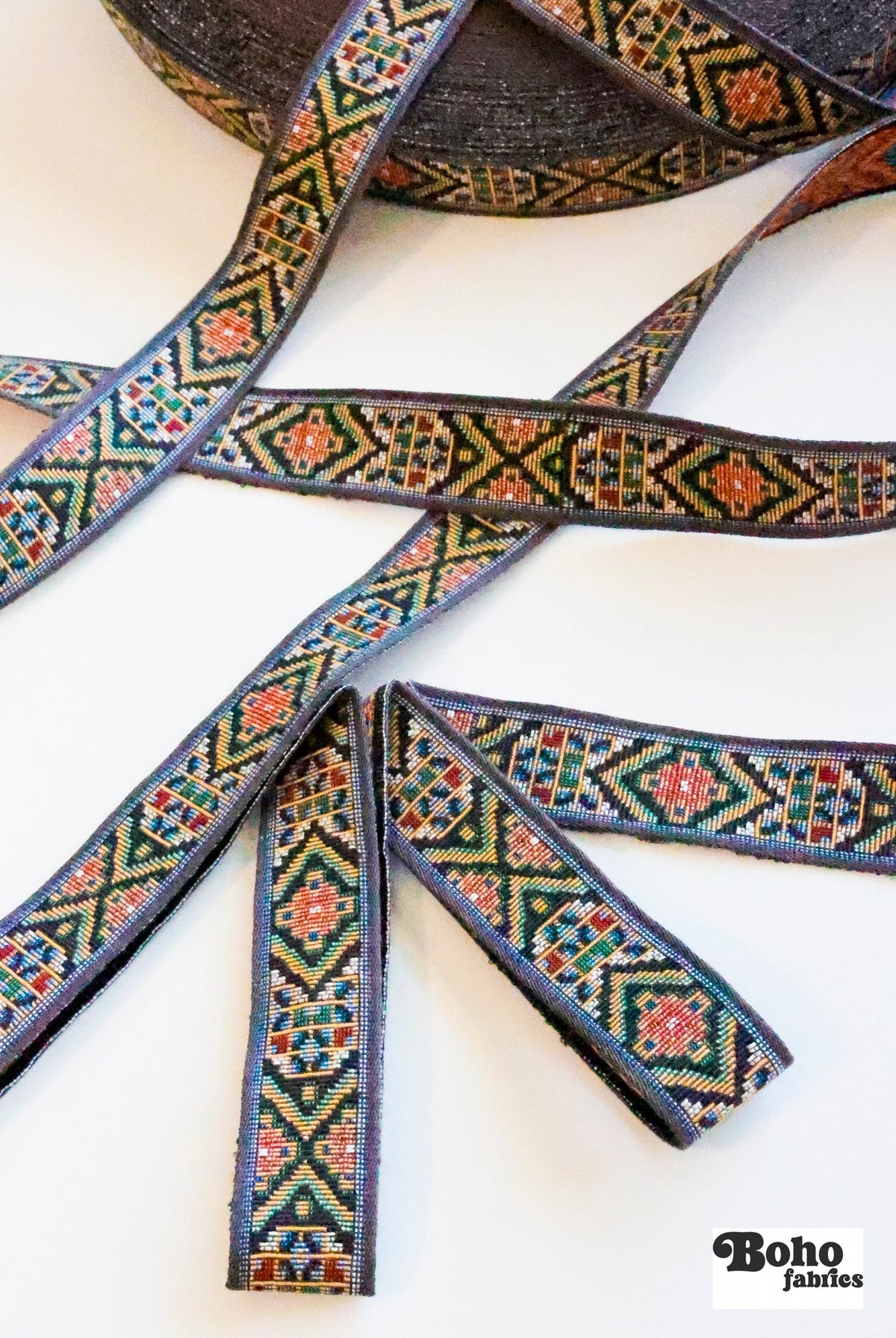 Tapestry in Black 1, 1 1/8" Vintage Jacquard Woven Trim, TRIM - 081 - Boho Fabrics - Trims