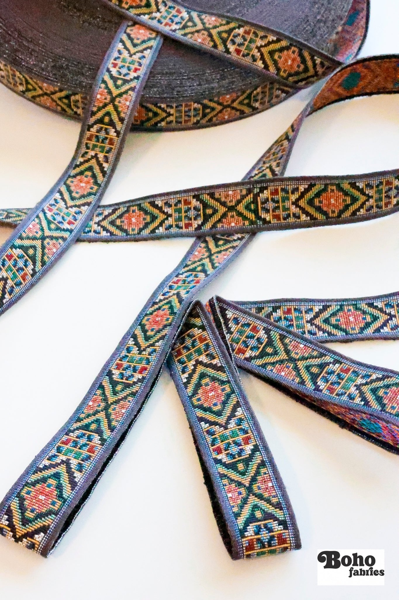 Tapestry in Black 1, 1 1/8" Vintage Jacquard Woven Trim, TRIM - 081 - Boho Fabrics - Trims