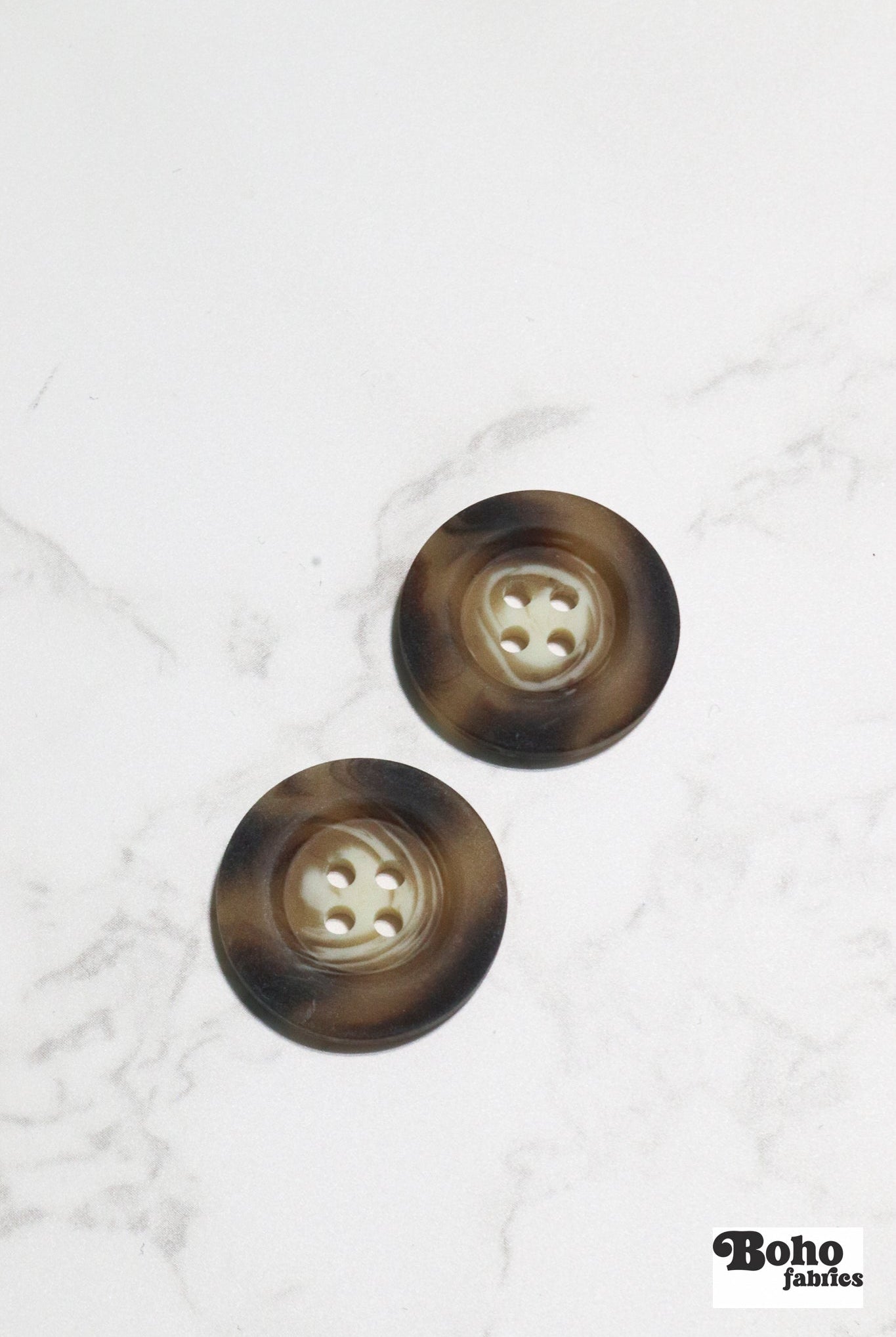 Taupe Tortoiseshell Round Plastic Four Hole Buttons. Available in 23mm (36L) - Boho Fabrics - Buttons & Snaps
