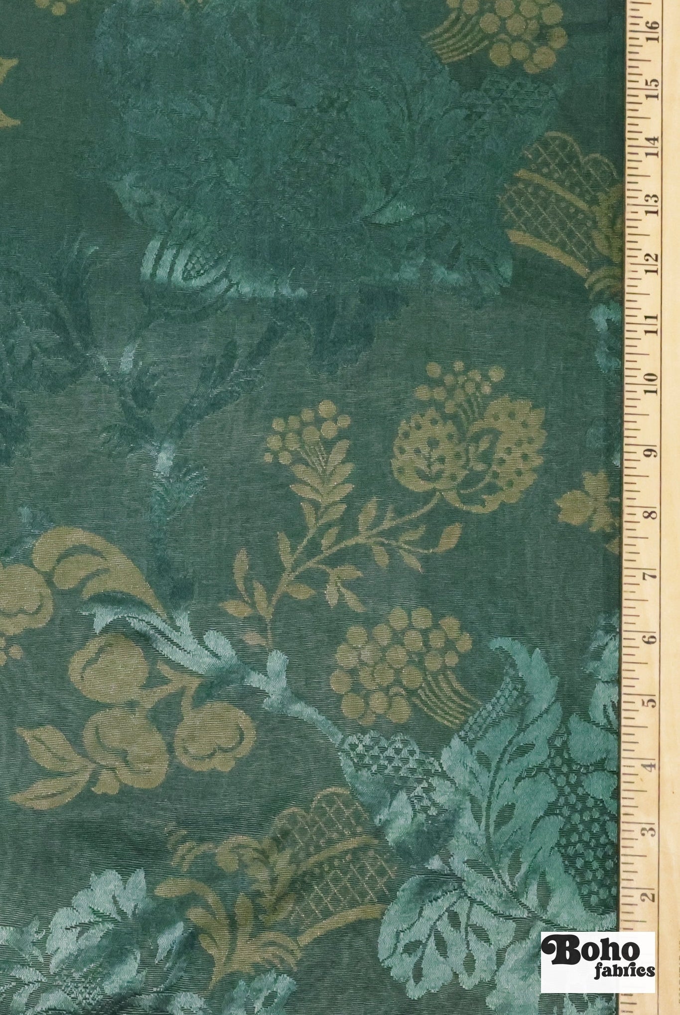 Teal & Gold Orchard Tapestry Jacquard Woven Fabric - Boho Fabrics - Jacquard, Woven
