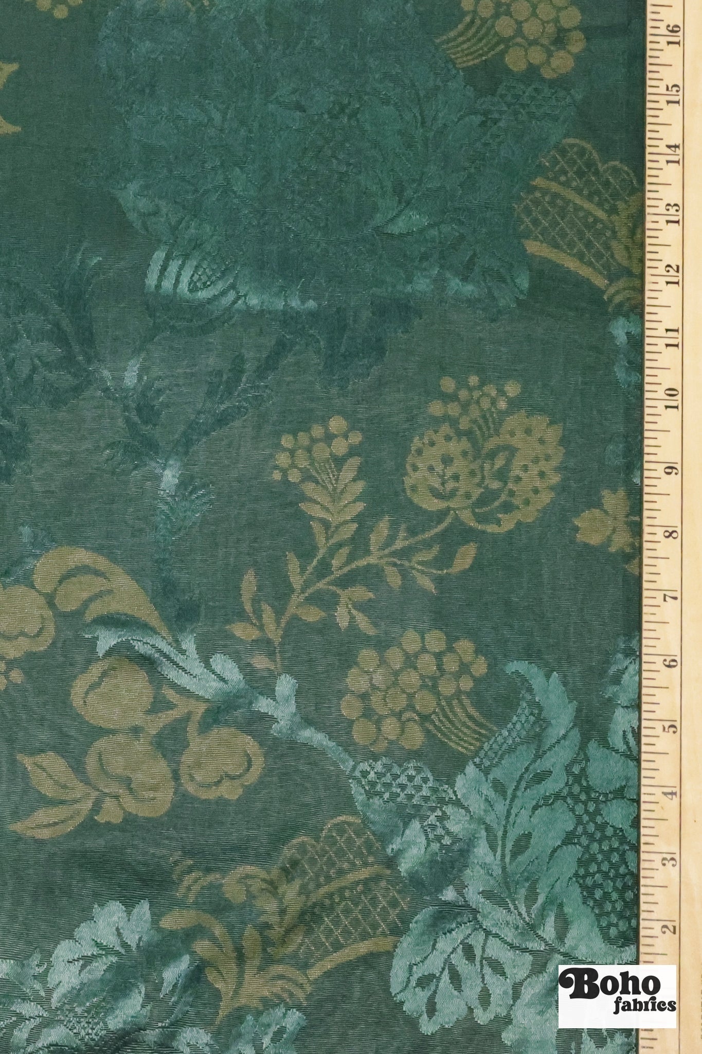 Teal & Gold Orchard Tapestry Jacquard Woven Fabric - Boho Fabrics - Jacquard, Woven