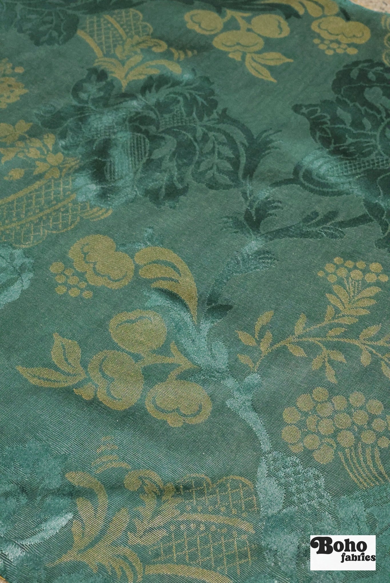 Teal & Gold Orchard Tapestry Jacquard Woven Fabric - Boho Fabrics - Jacquard, Woven