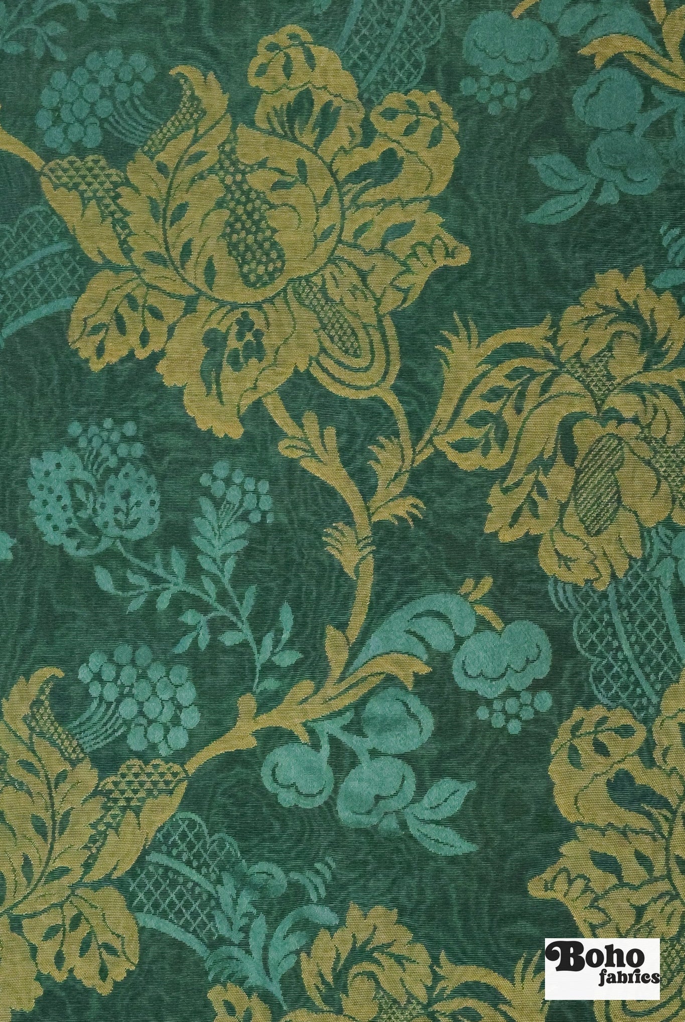 Teal & Gold Orchard Tapestry Jacquard Woven Fabric - Boho Fabrics - Jacquard, Woven
