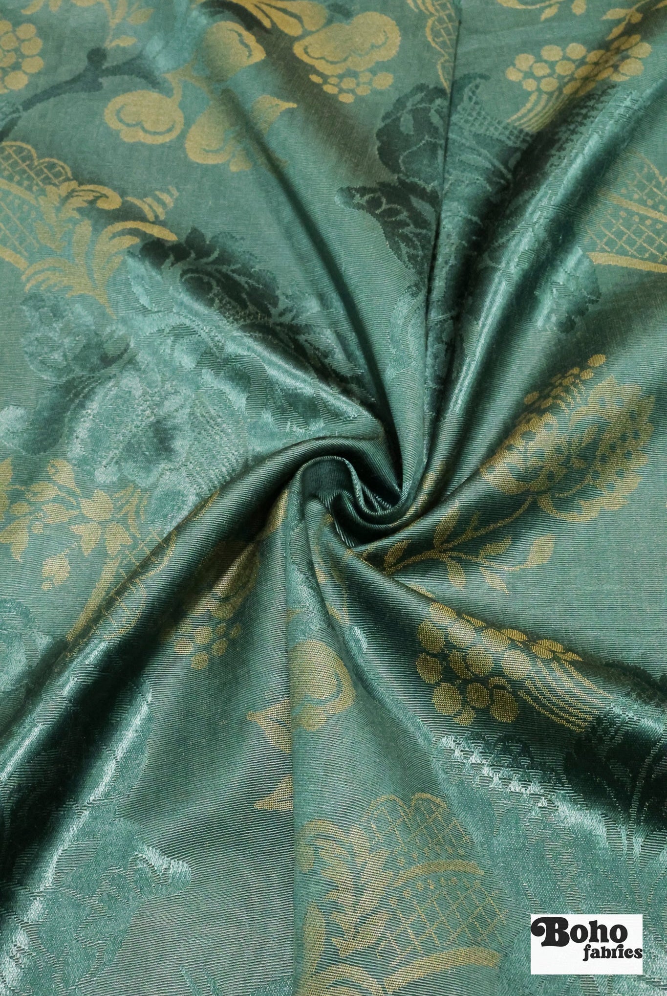 Teal & Gold Orchard Tapestry Jacquard Woven Fabric - Boho Fabrics - Jacquard, Woven
