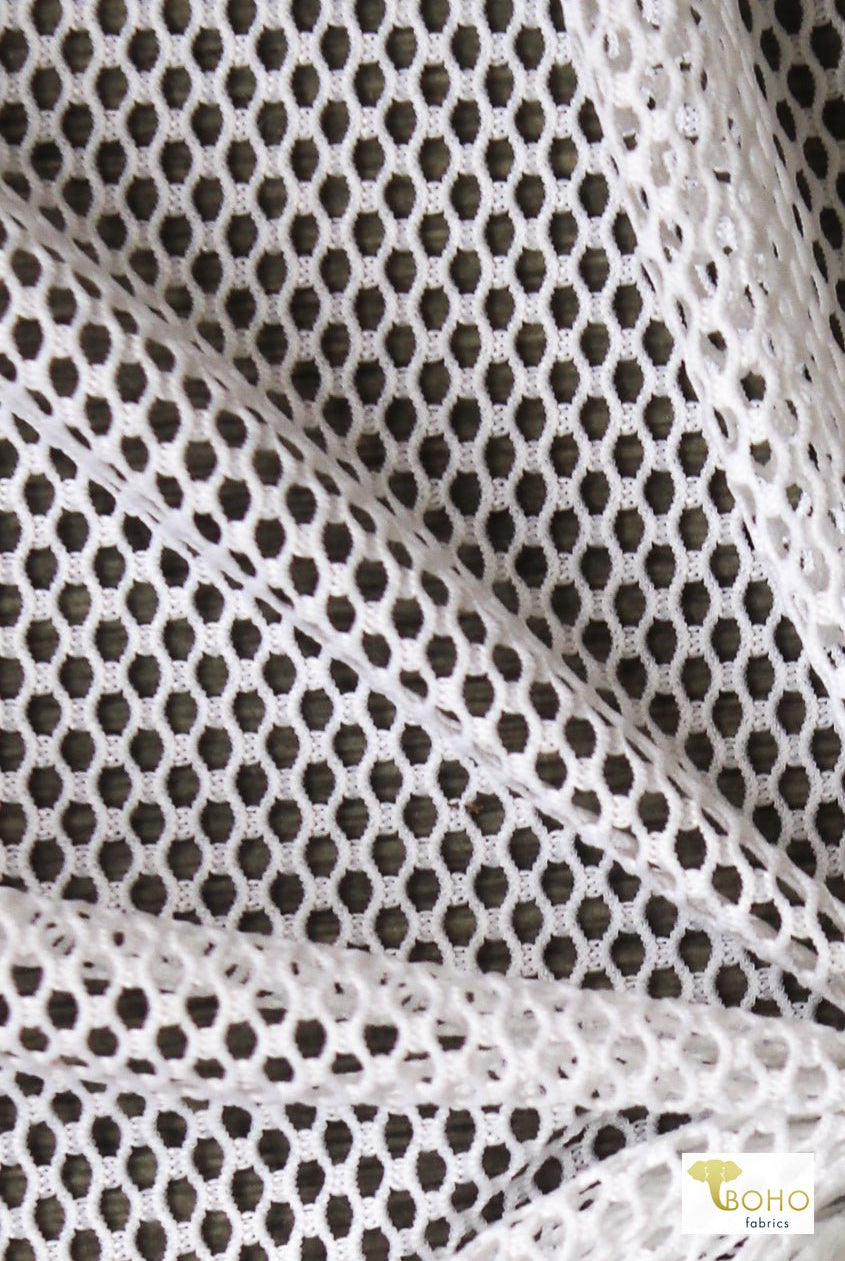 Tempest White Athletic Mesh Fabric. 4 Way Stretch - Boho Fabrics