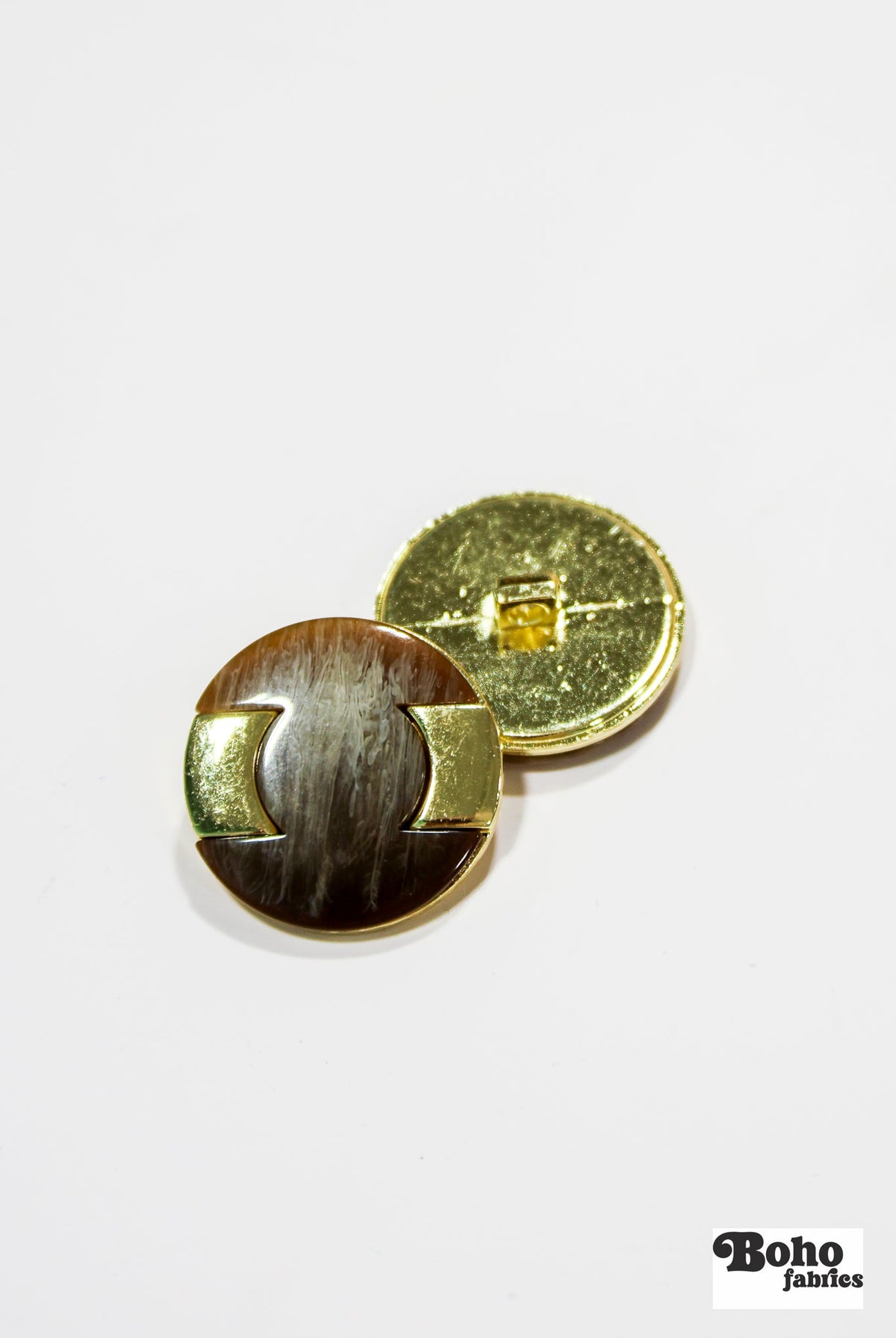 Tortoiseshell Gold Metal Shank Buttons. 28L (18mm / 11/16"), 36L (23mm / 7/8"), 44L (28mm / 1 1/8") - Boho Fabrics - Buttons & Snaps