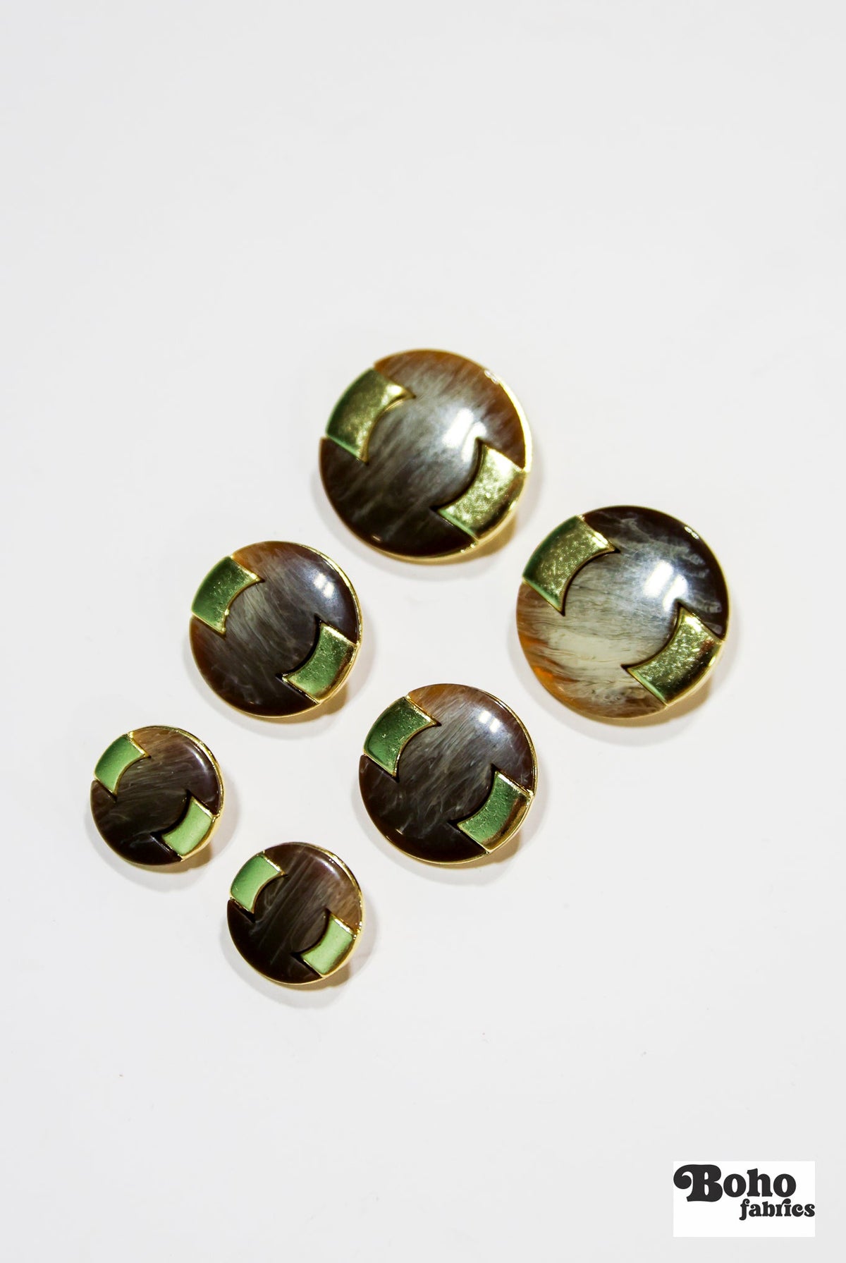 Tortoiseshell Gold Metal Shank Buttons. 28L (18mm / 11/16"), 36L (23mm / 7/8"), 44L (28mm / 1 1/8") - Boho Fabrics - Buttons & Snaps