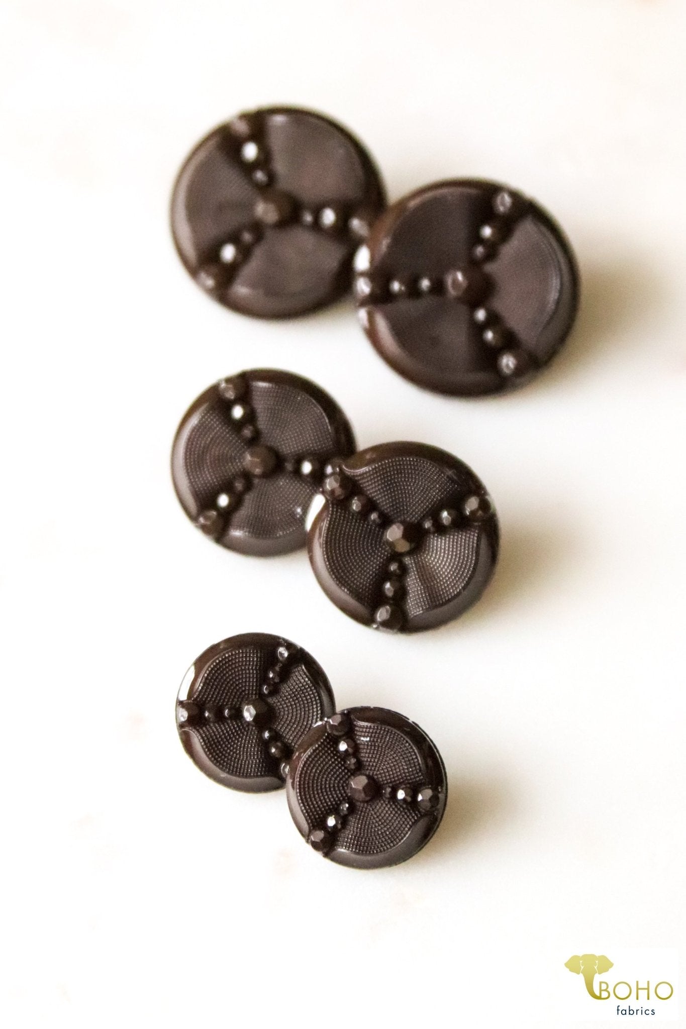 Trinity Faceted Shank Button in Brown. 24L (15mm/0.625 Inches), Package of 8. - Boho Fabrics