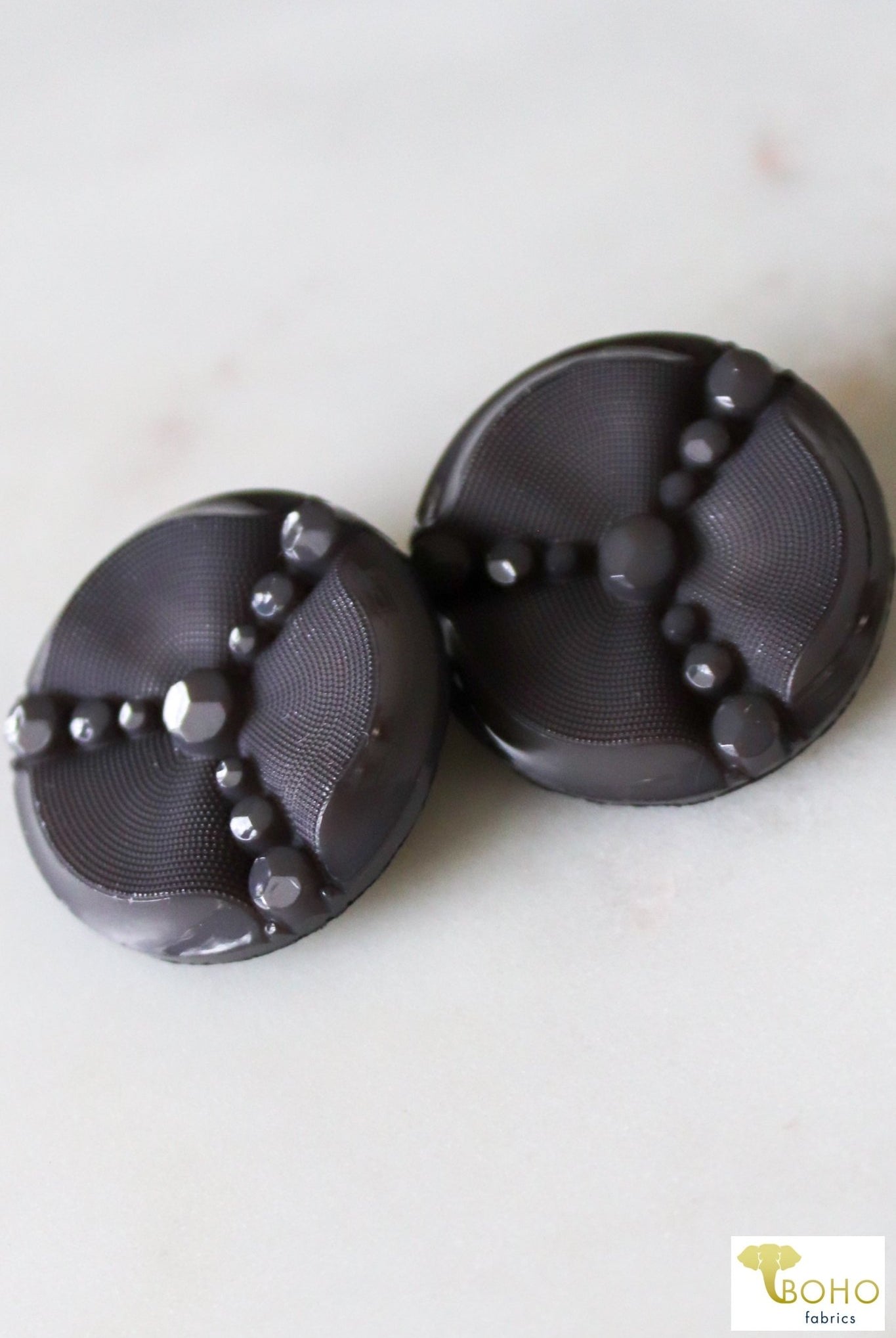 Trinity Faceted Shank Button in Charcoal. 30L (19mm/0.75 Inches), Package of 8. - Boho Fabrics