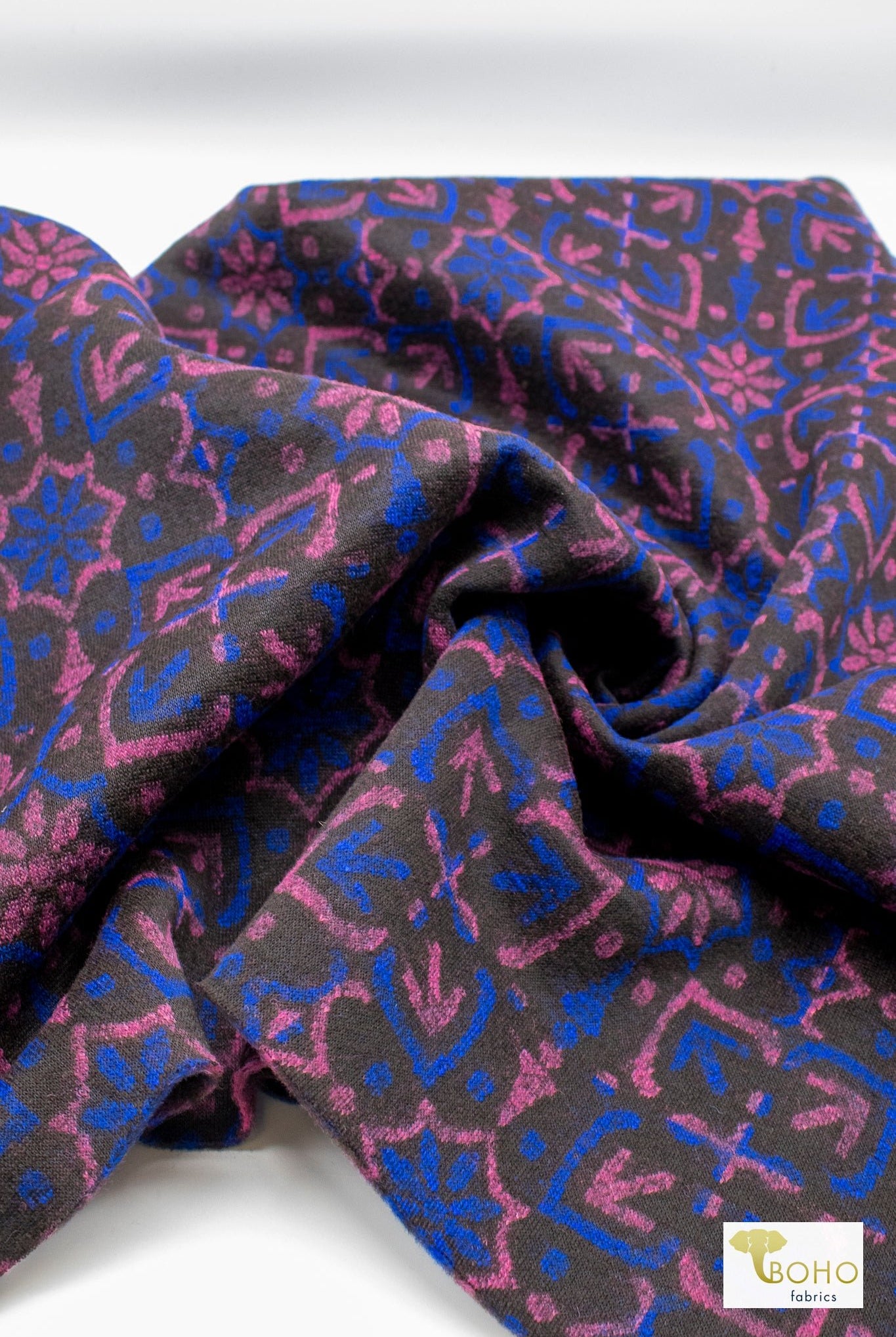 Twilight Medallion, Blue Colorway. Double Knit Fabric (Jersey & Felted) - Boho Fabrics - Novelty Knit