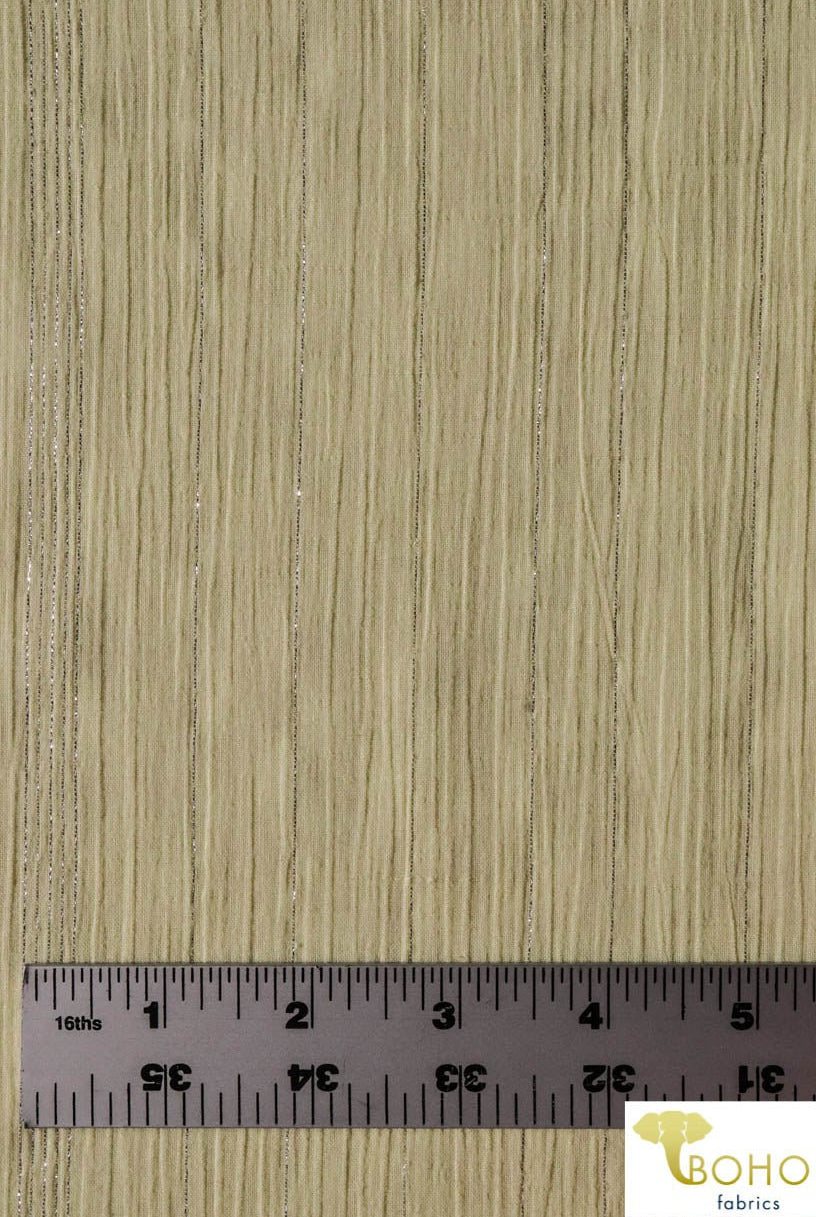 Vertical Metallic Silver Stripes on Dandelion Yellow. Crinkle Gauze Cotton Woven Fabric. WV-109-YELL. - Boho Fabrics