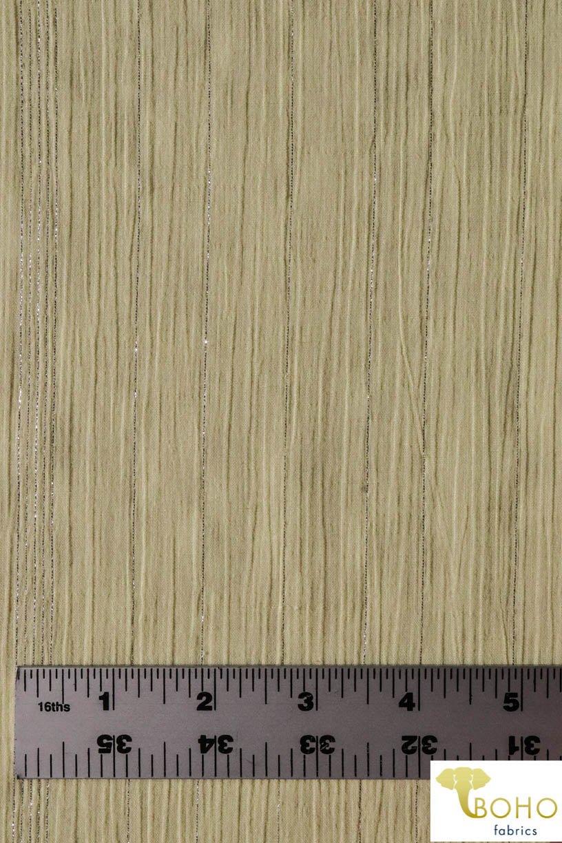 Vertical Metallic Silver Stripes on Dandelion Yellow. Crinkle Gauze Cotton Woven Fabric. WV-109-YELL. - Boho Fabrics
