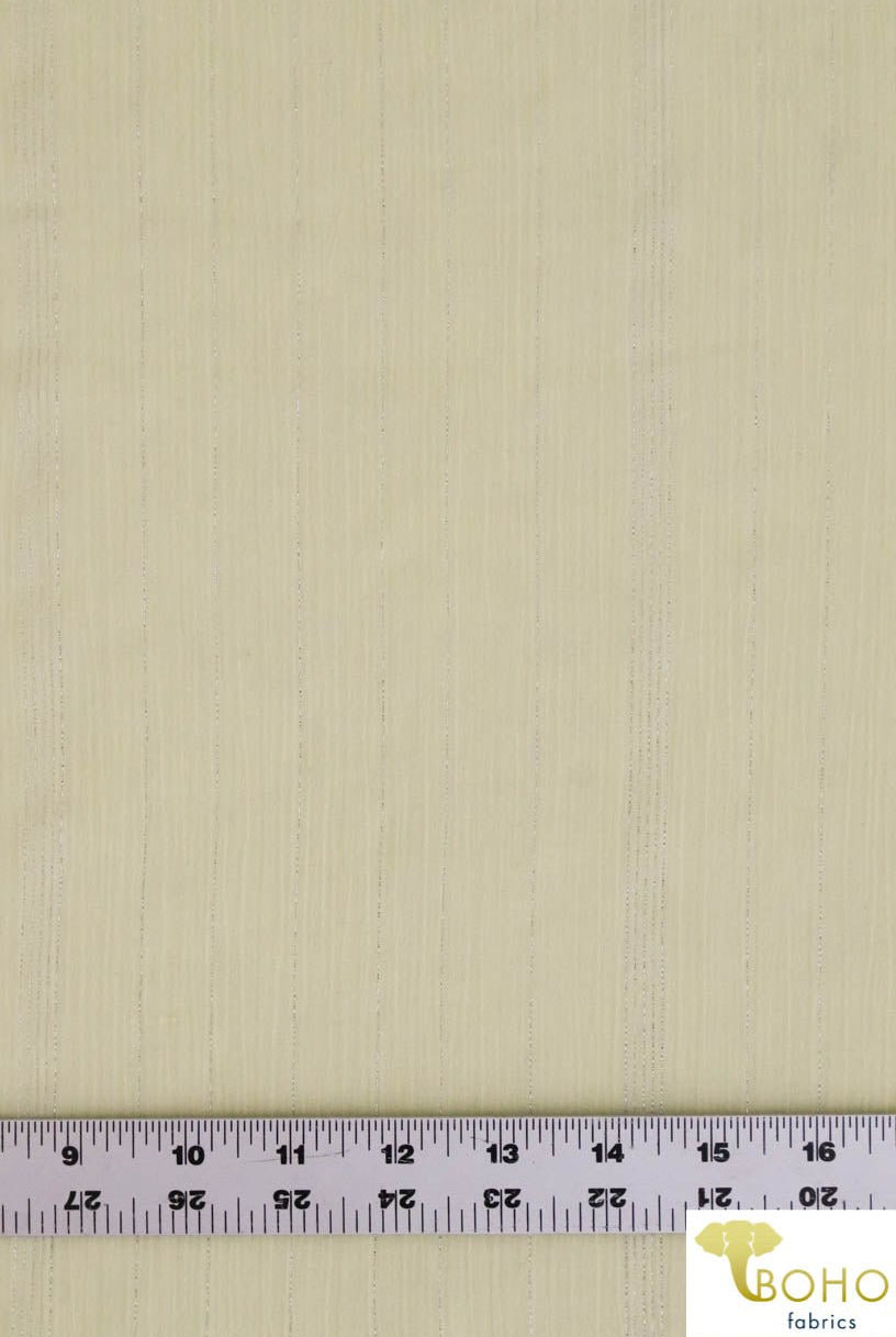 Vertical Metallic Silver Stripes on Dandelion Yellow. Crinkle Gauze Cotton Woven Fabric. WV-109-YELL. - Boho Fabrics