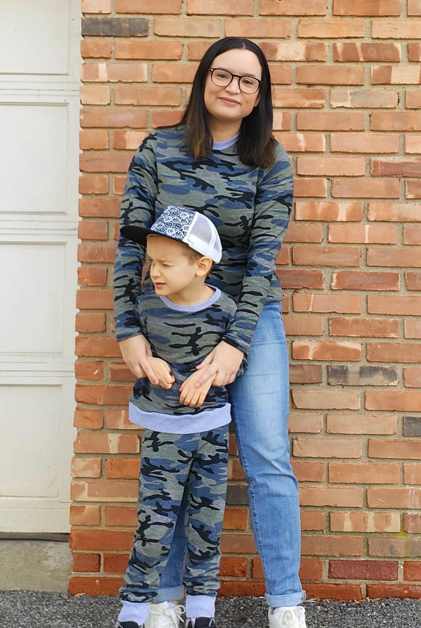 Vintage Blue Camo, Cotton French Terry Knit - Boho Fabrics