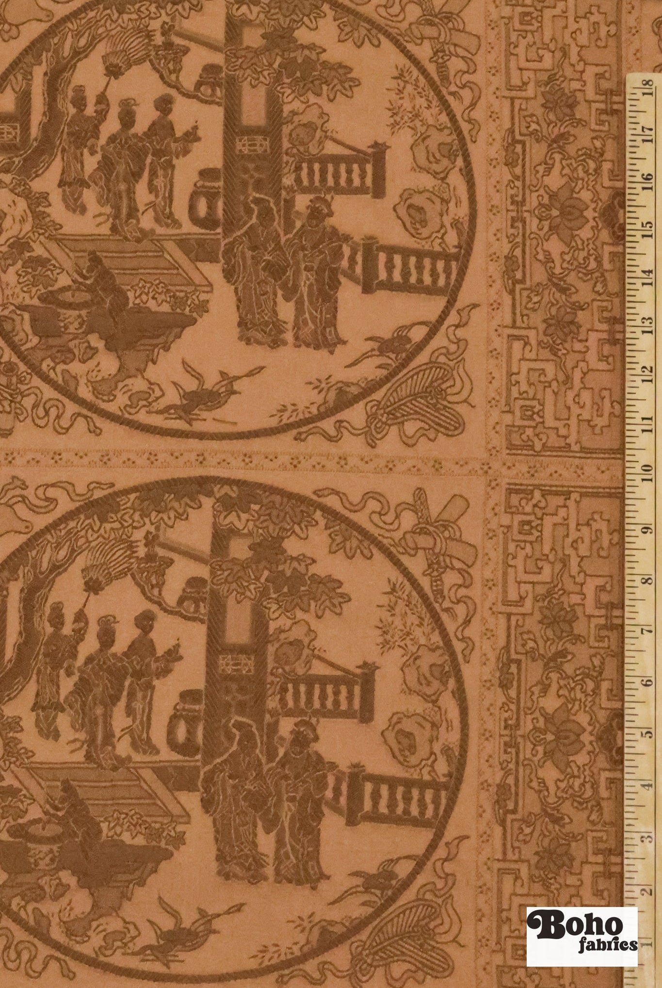 Vintage Bronze Vignette Jacquard Woven Fabric - Boho Fabrics - Jacquard, Woven