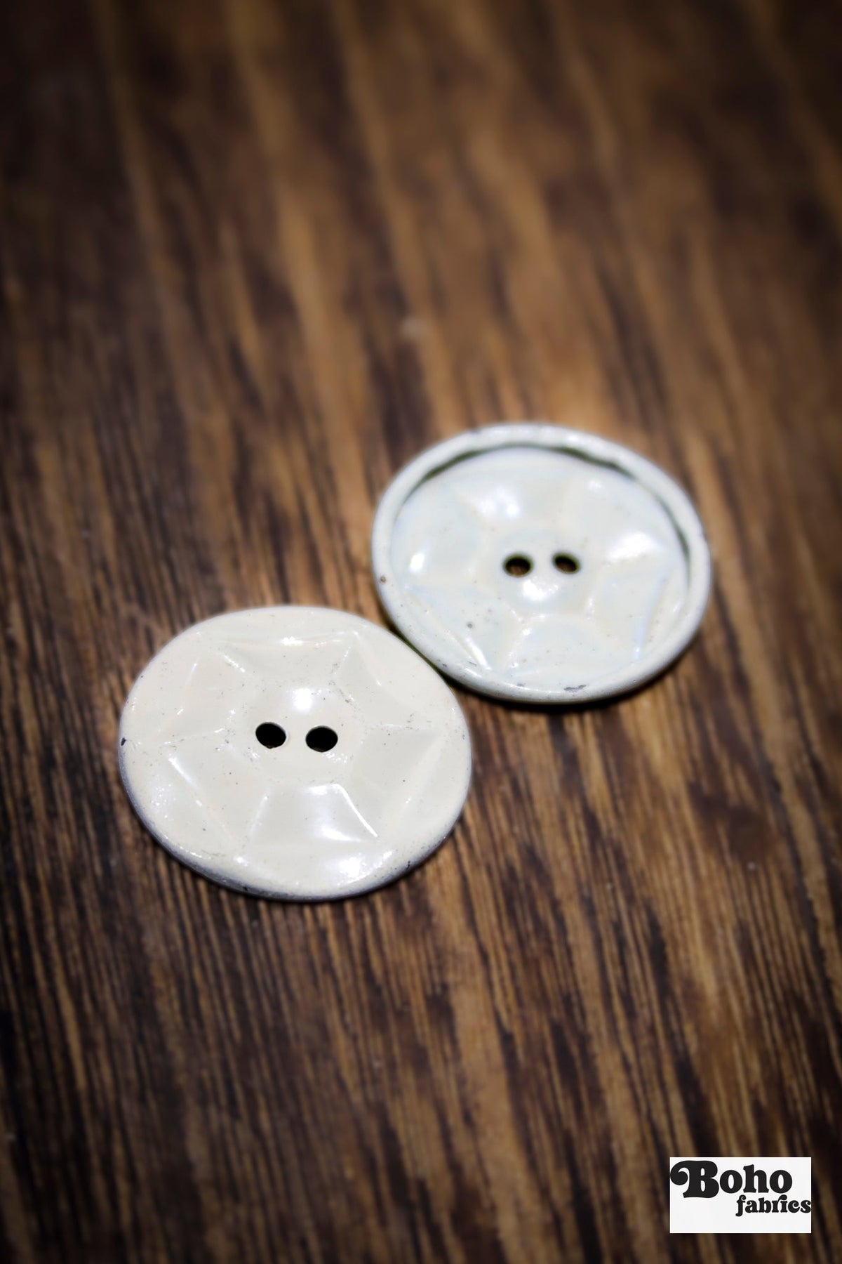 Vintage Cream Painted Metal Hexagon 2-Hole 1" Buttons. Set of 6 - Boho Fabrics - Buttons & Snaps