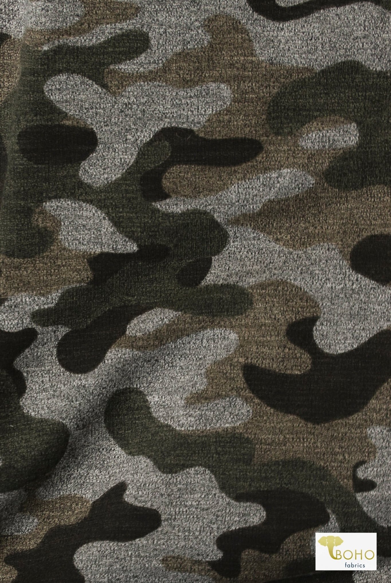 Vintage Green Camo, Cotton French Terry Knit - Boho Fabrics